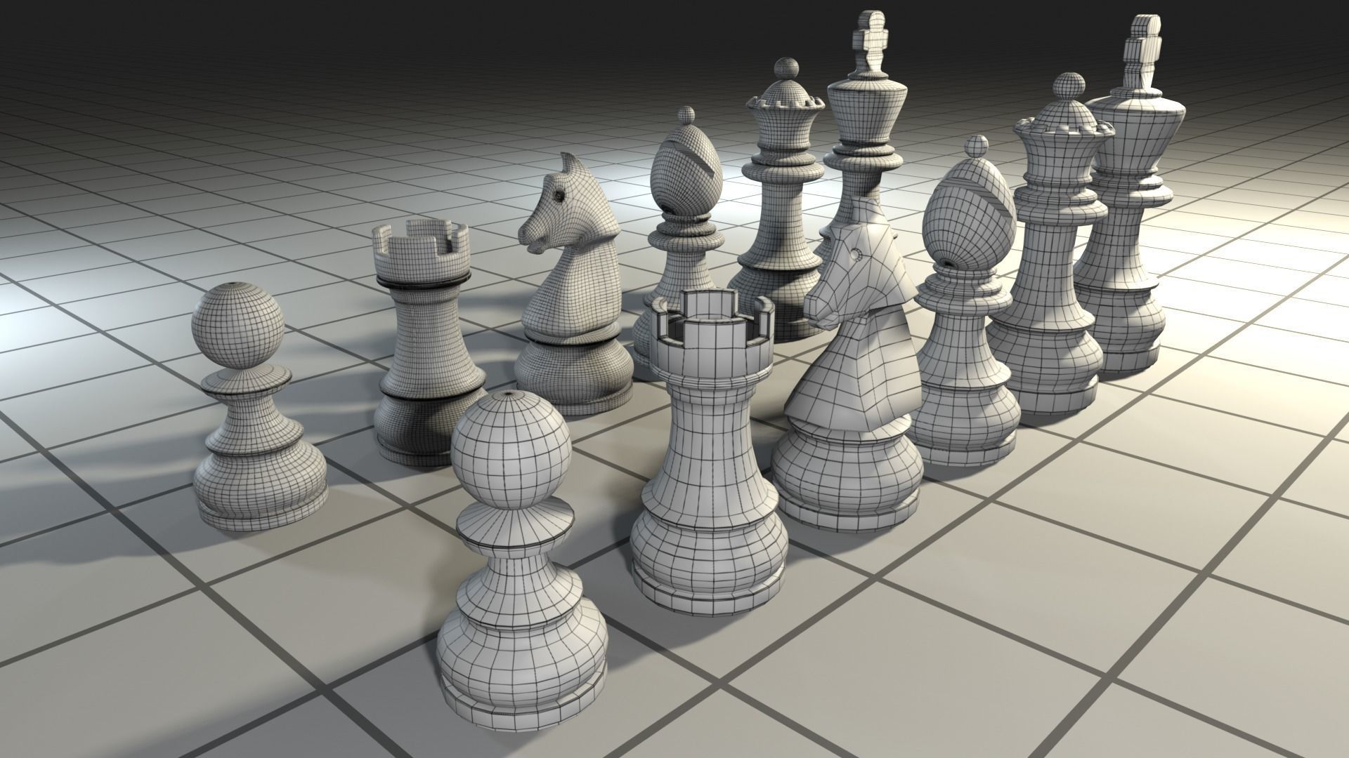 Chess Set Classic Low-poly 3D model_7