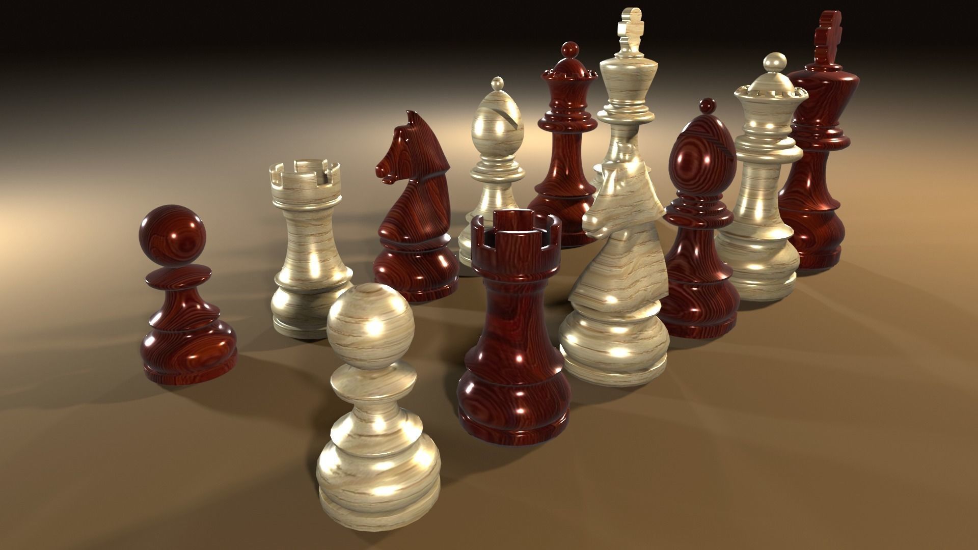 Chess Set Classic Low-poly 3D model_6