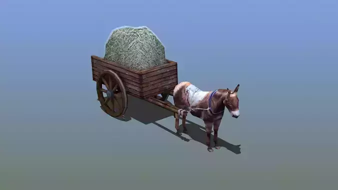 Mule Cart Rigged Low-poly 3D model