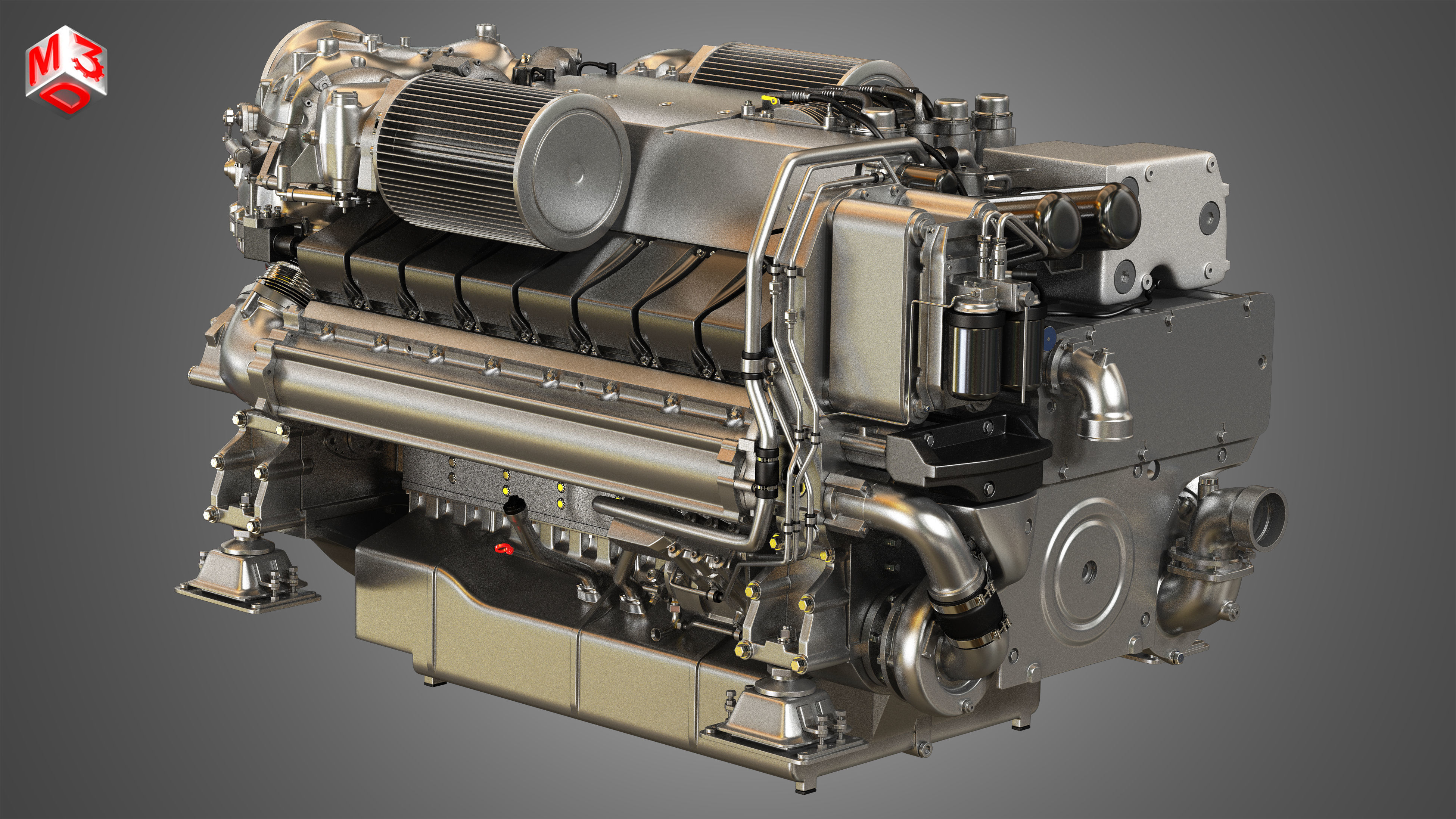  V16 2000 Engine - Yacht Turbo Engine 3D model_3