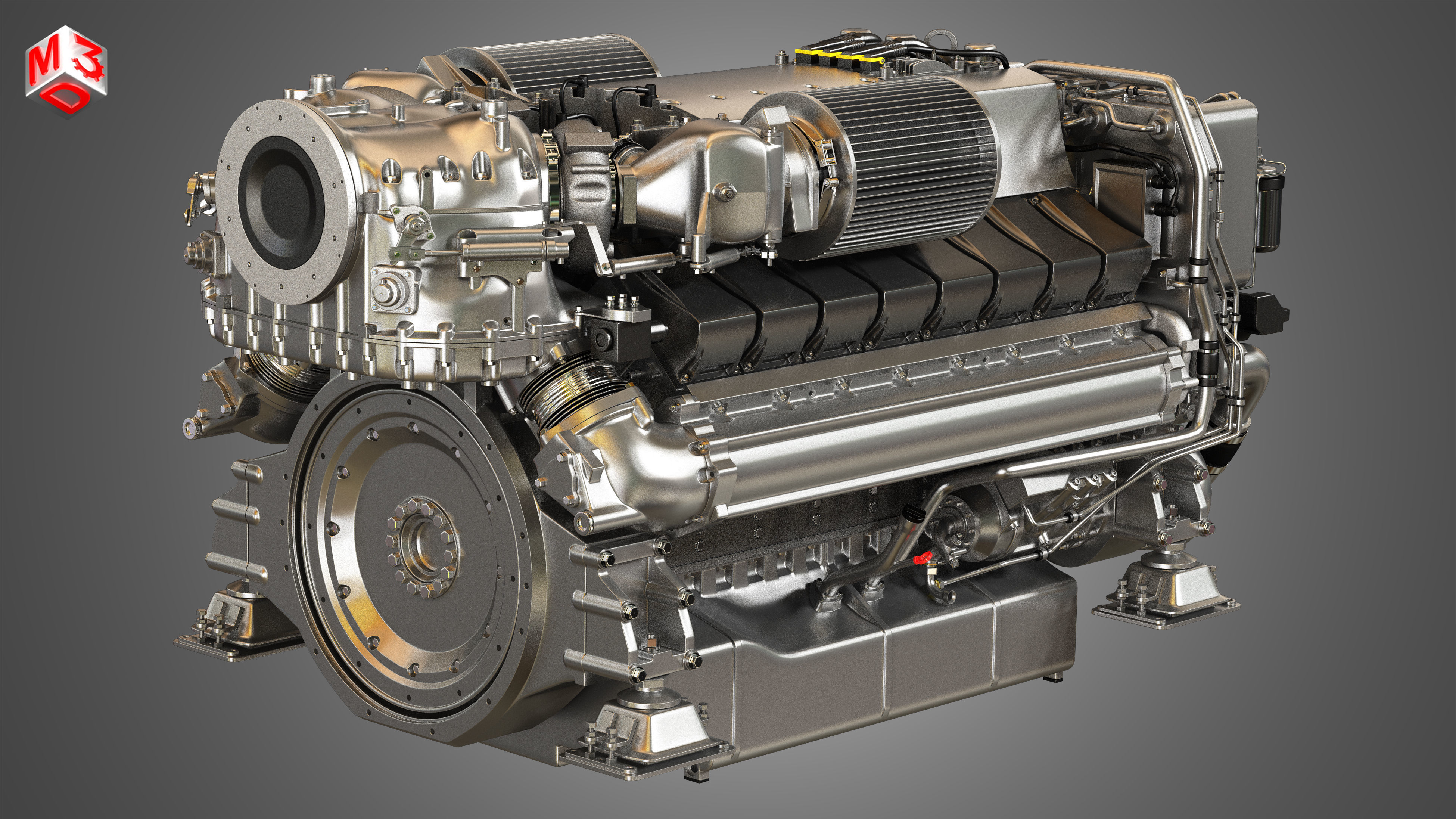  V16 2000 Engine - Yacht Turbo Engine 3D model_2