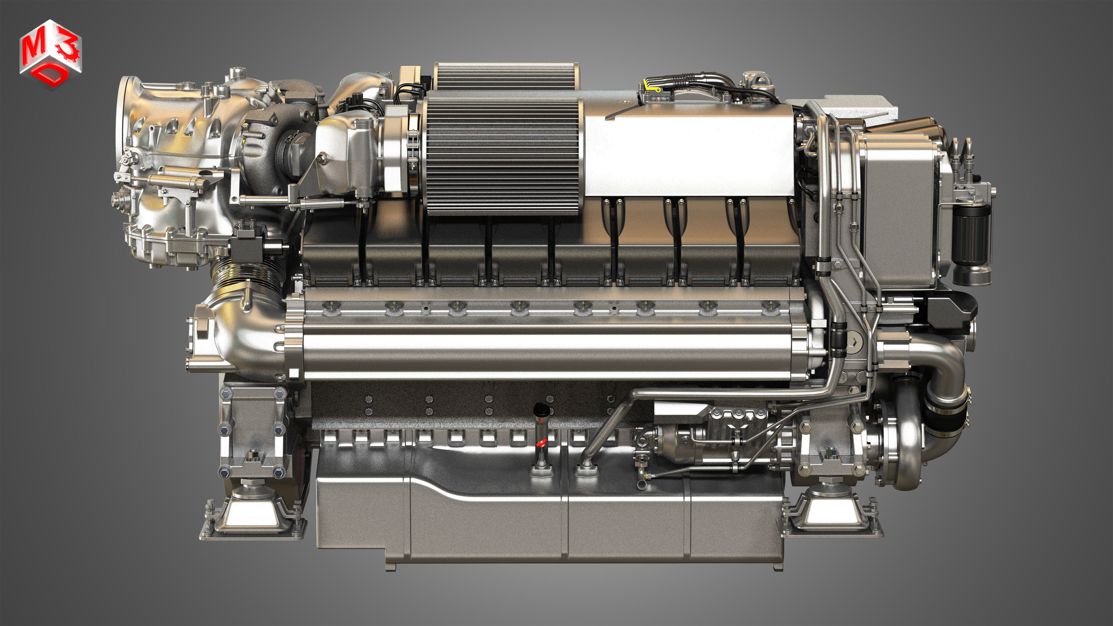  V16 2000 Engine - Yacht Turbo Engine 3D model_6