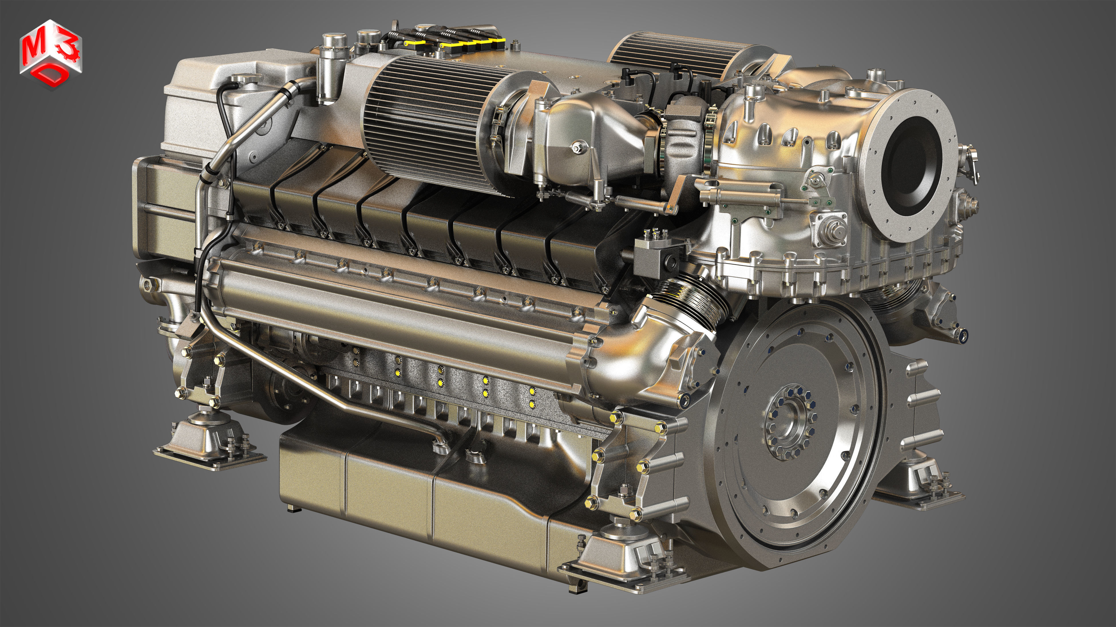  V16 2000 Engine - Yacht Turbo Engine 3D model_4