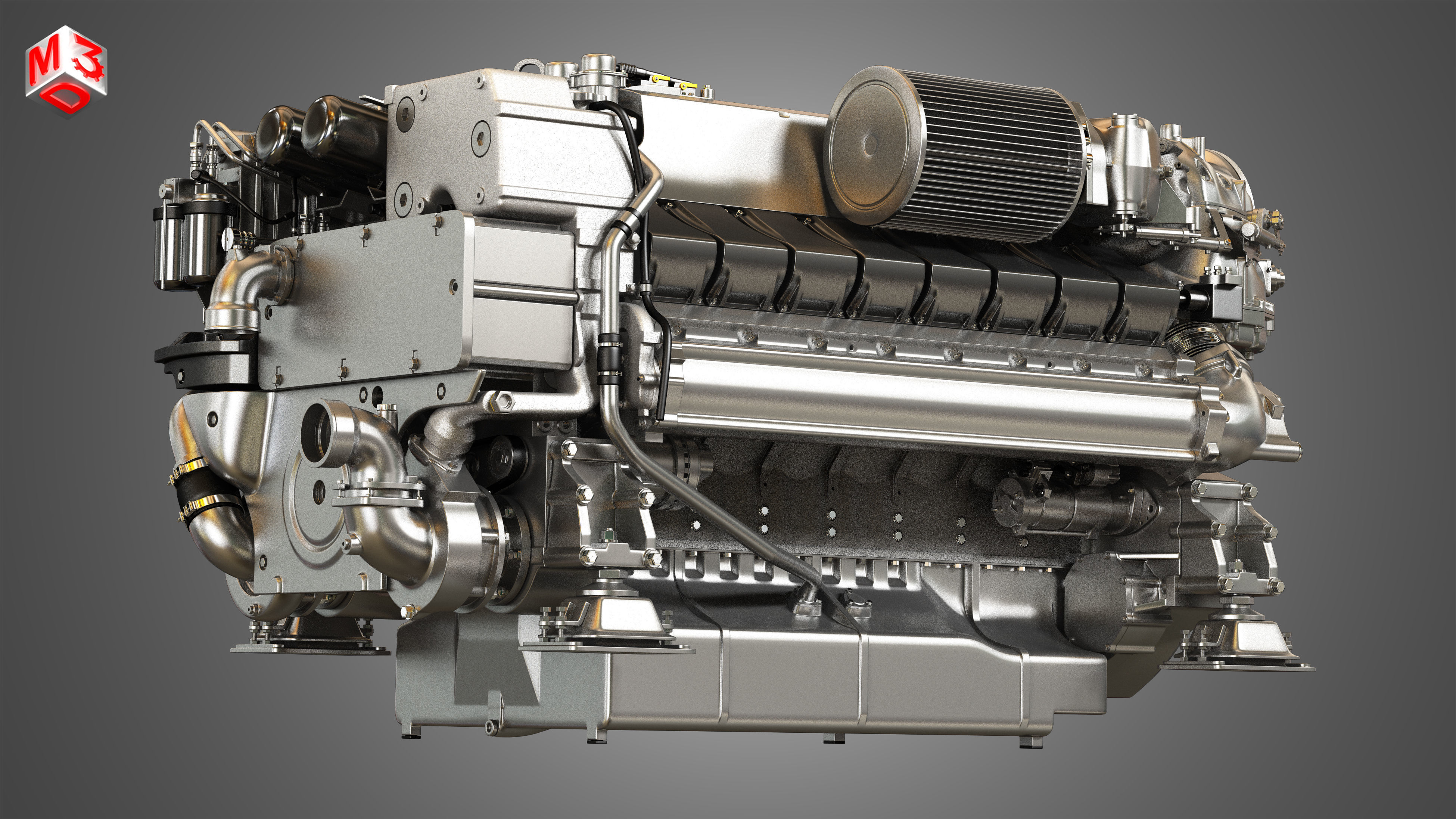  V16 2000 Engine - Yacht Turbo Engine 3D model_7