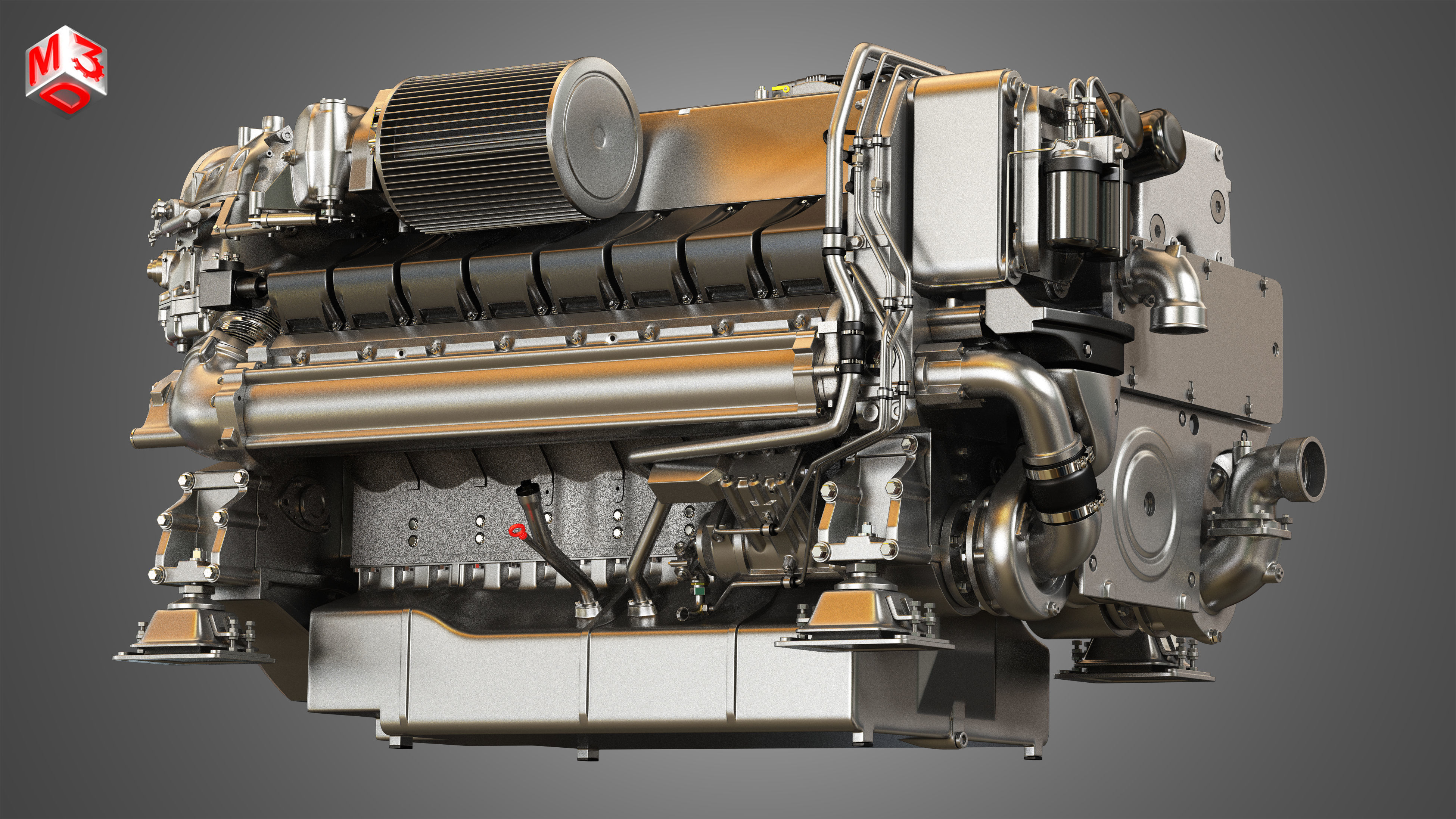  V16 2000 Engine - Yacht Turbo Engine 3D model_9