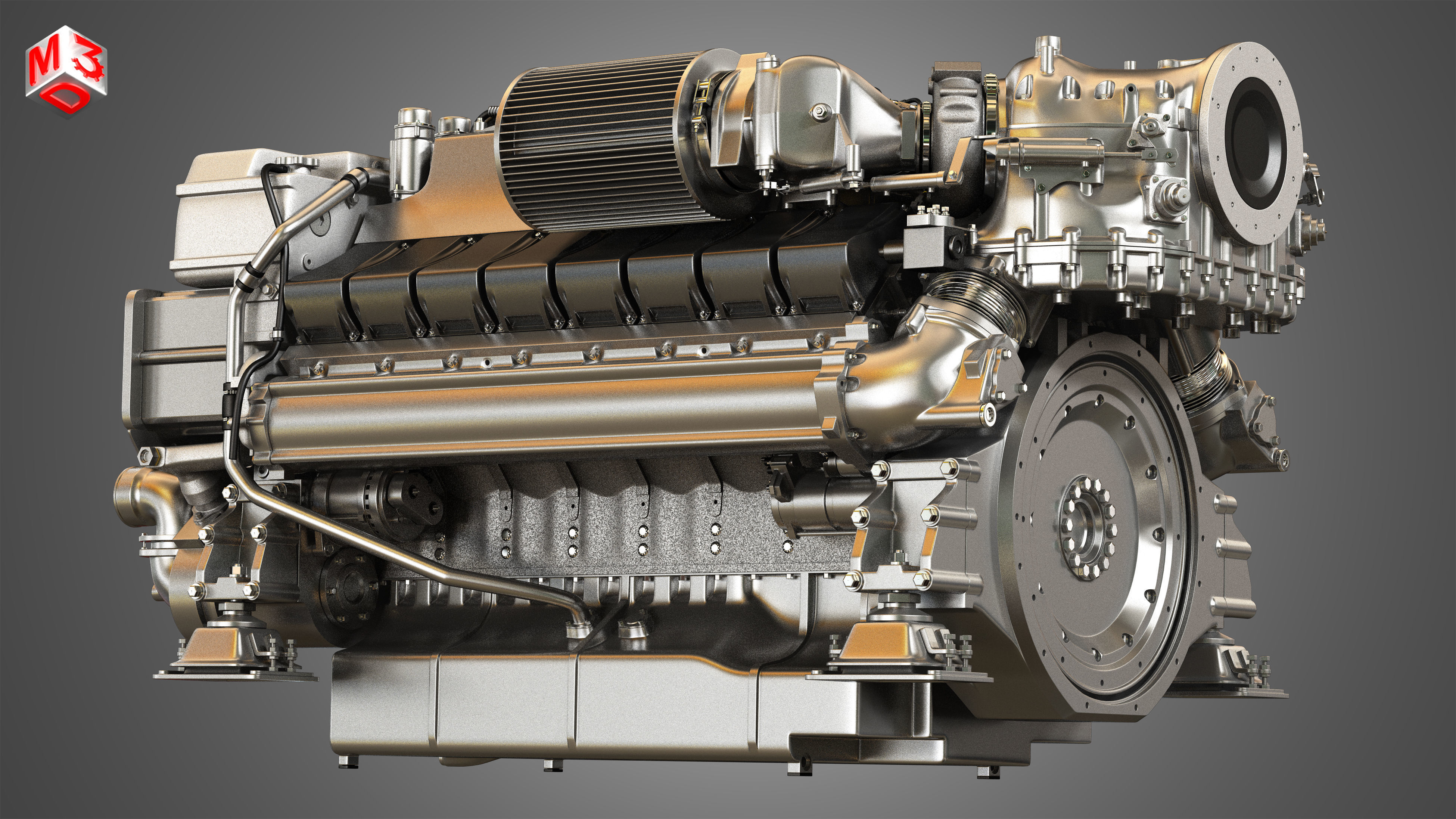  V16 2000 Engine - Yacht Turbo Engine 3D model_10