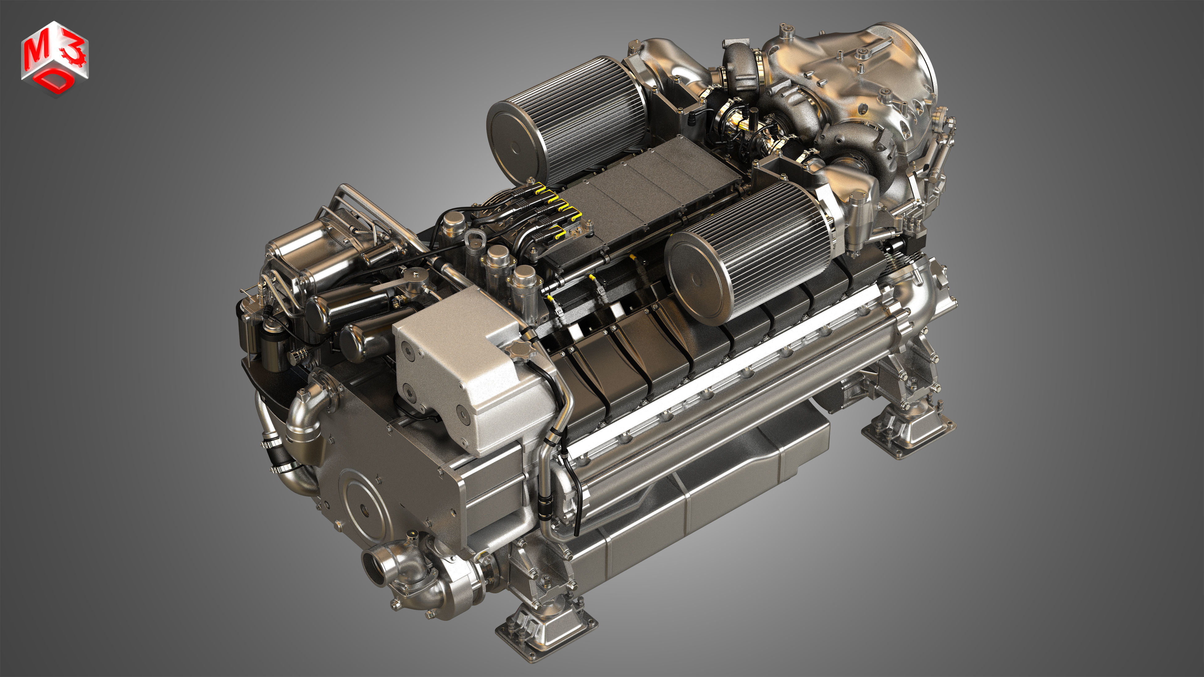  V16 2000 Engine - Yacht Turbo Engine 3D model_12