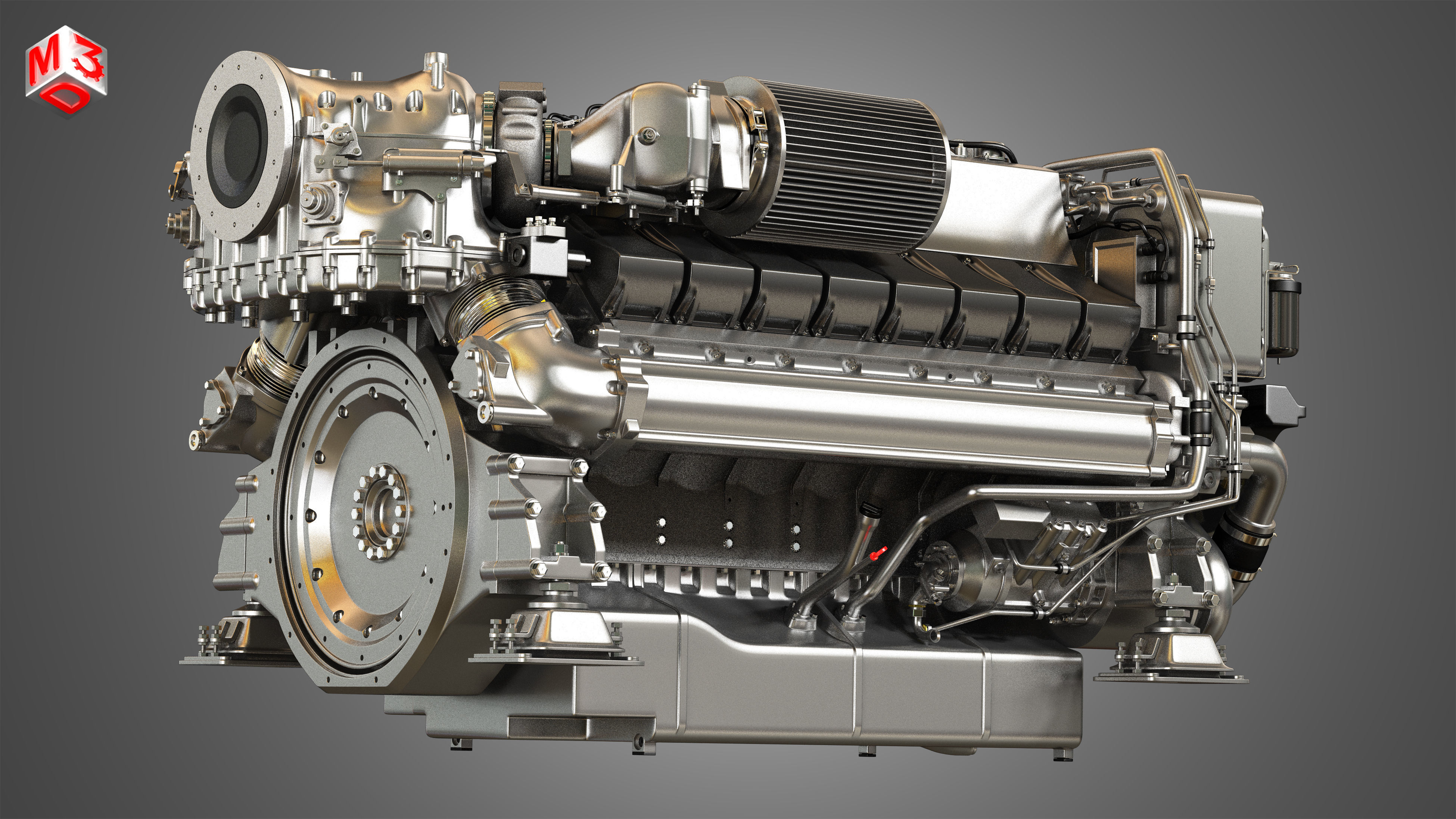  V16 2000 Engine - Yacht Turbo Engine 3D model_8