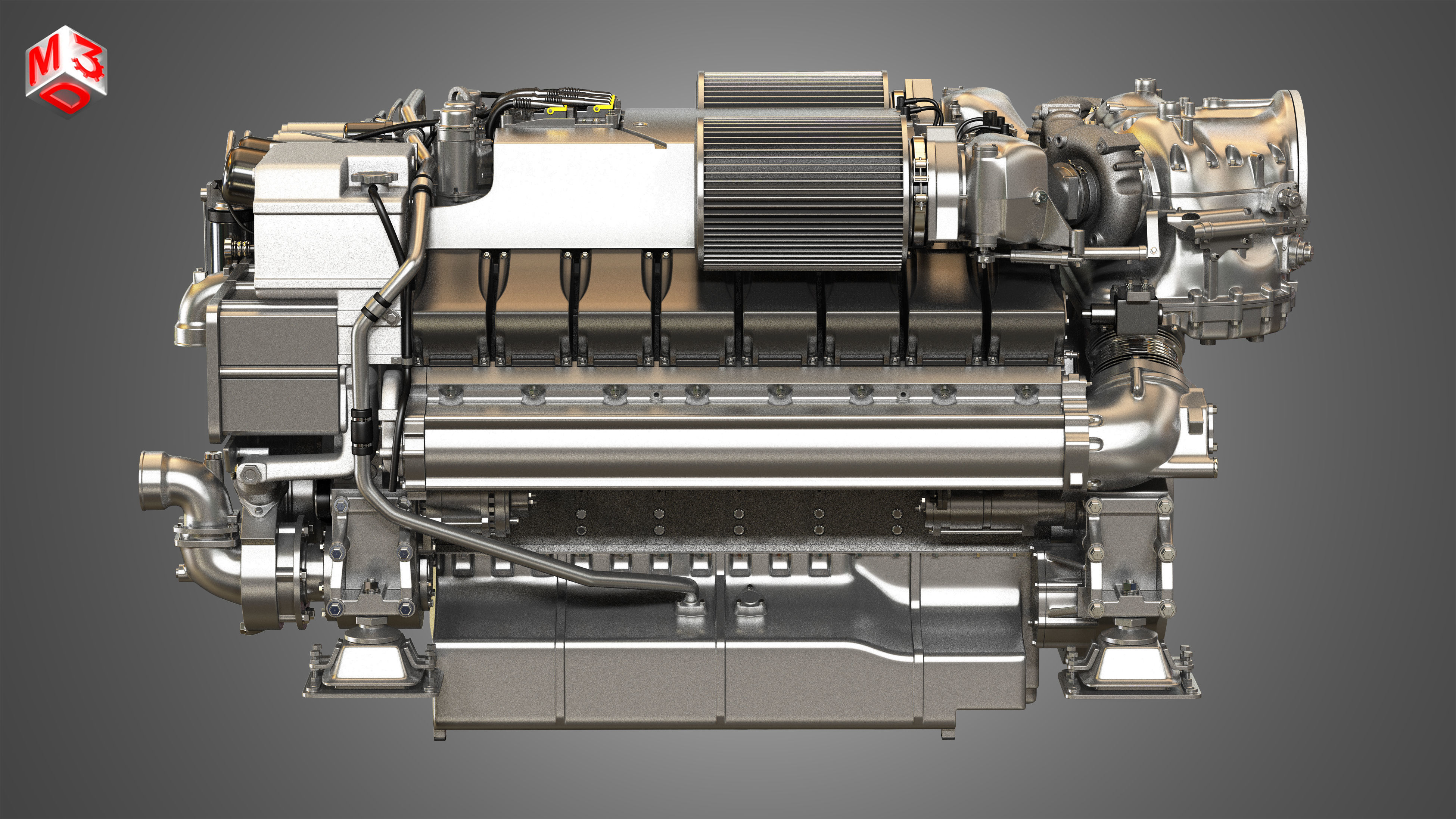  V16 2000 Engine - Yacht Turbo Engine 3D model_5
