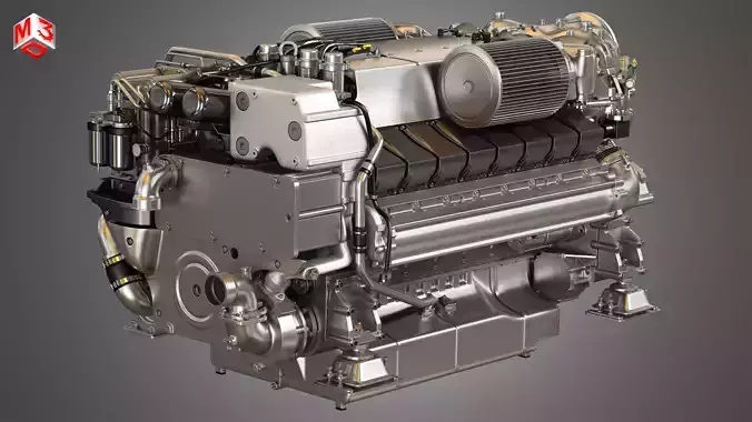  V16 2000 Engine - Yacht Turbo Engine 3D model