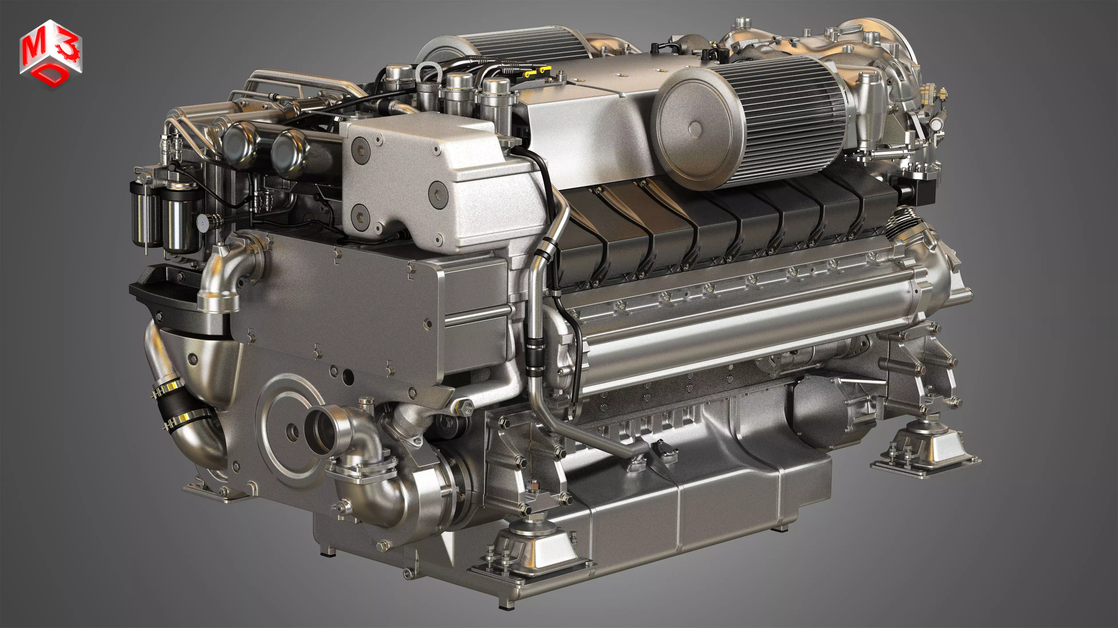  V16 2000 Engine - Yacht Turbo Engine 3D model_0