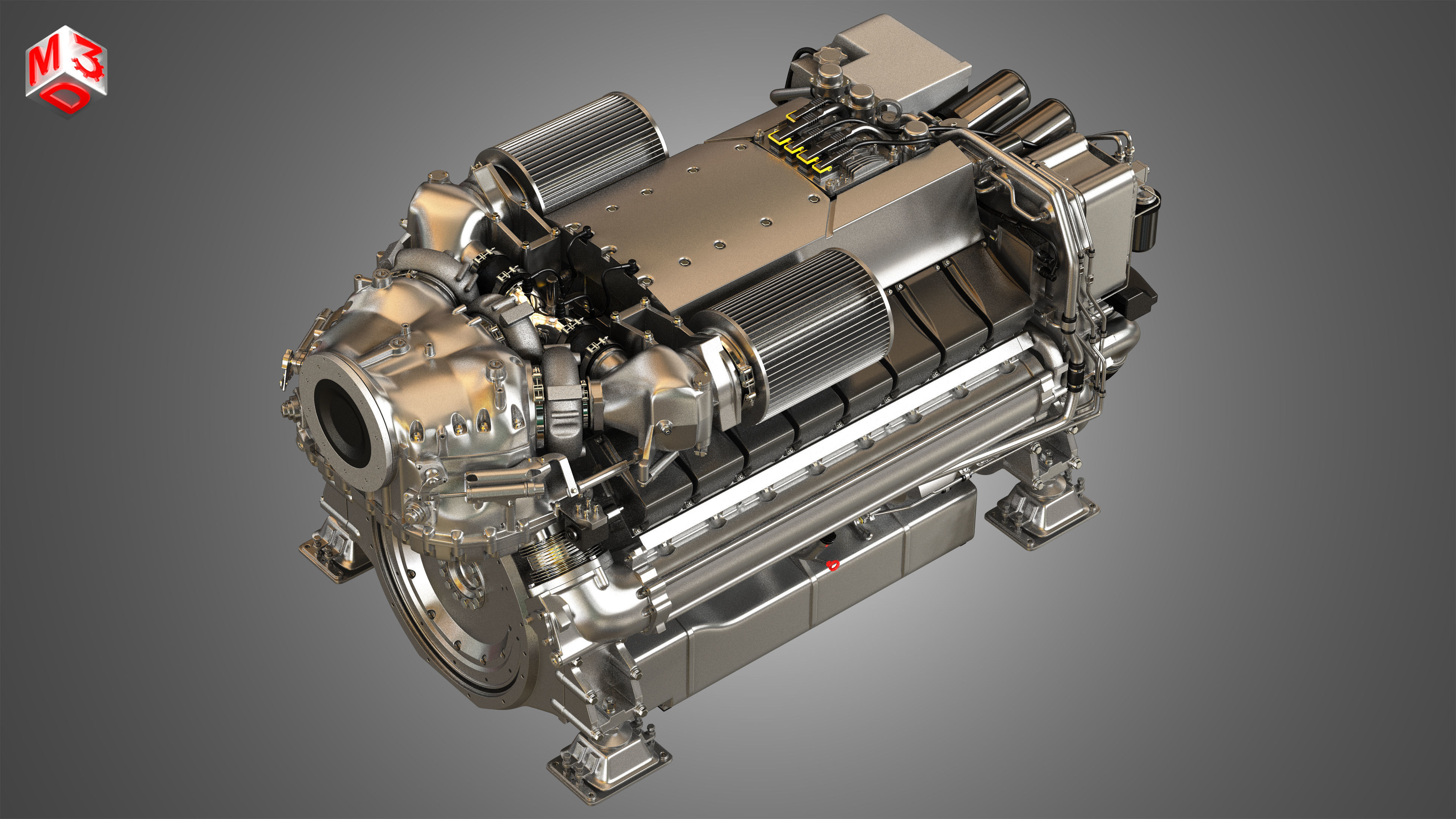  V16 2000 Engine - Yacht Turbo Engine 3D model_13