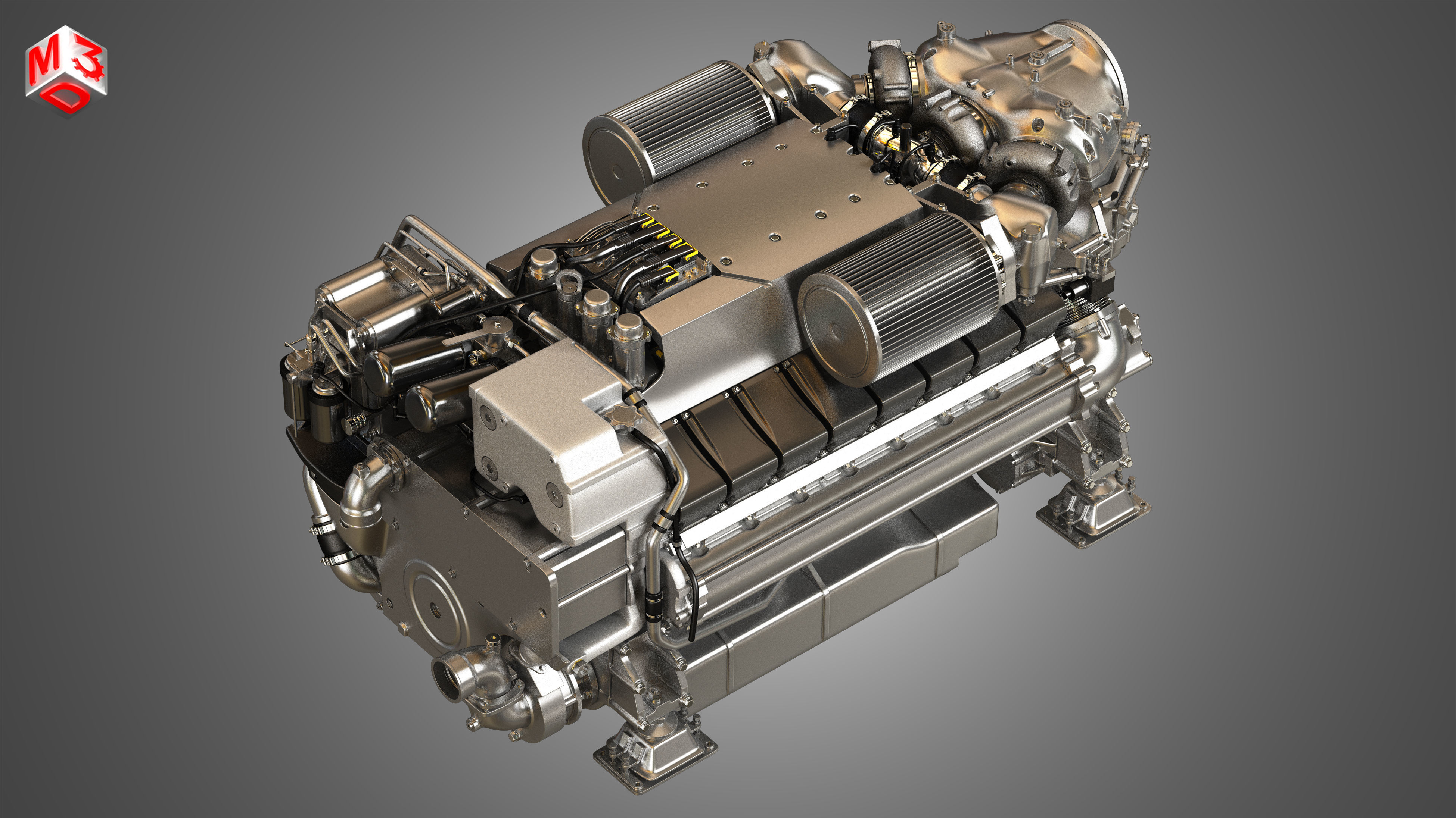  V16 2000 Engine - Yacht Turbo Engine 3D model_11