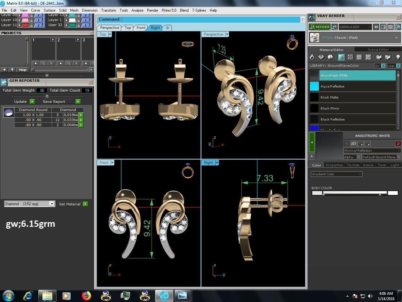 Women earrings 3dm render detail 3D print model_5
