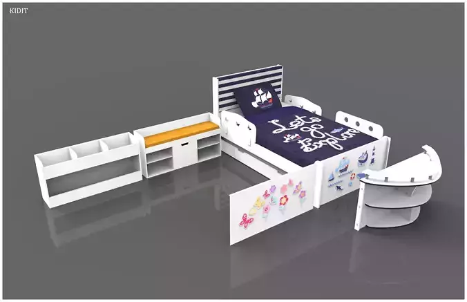 Kids Bedroom Furniture Set Low-poly 3D model
