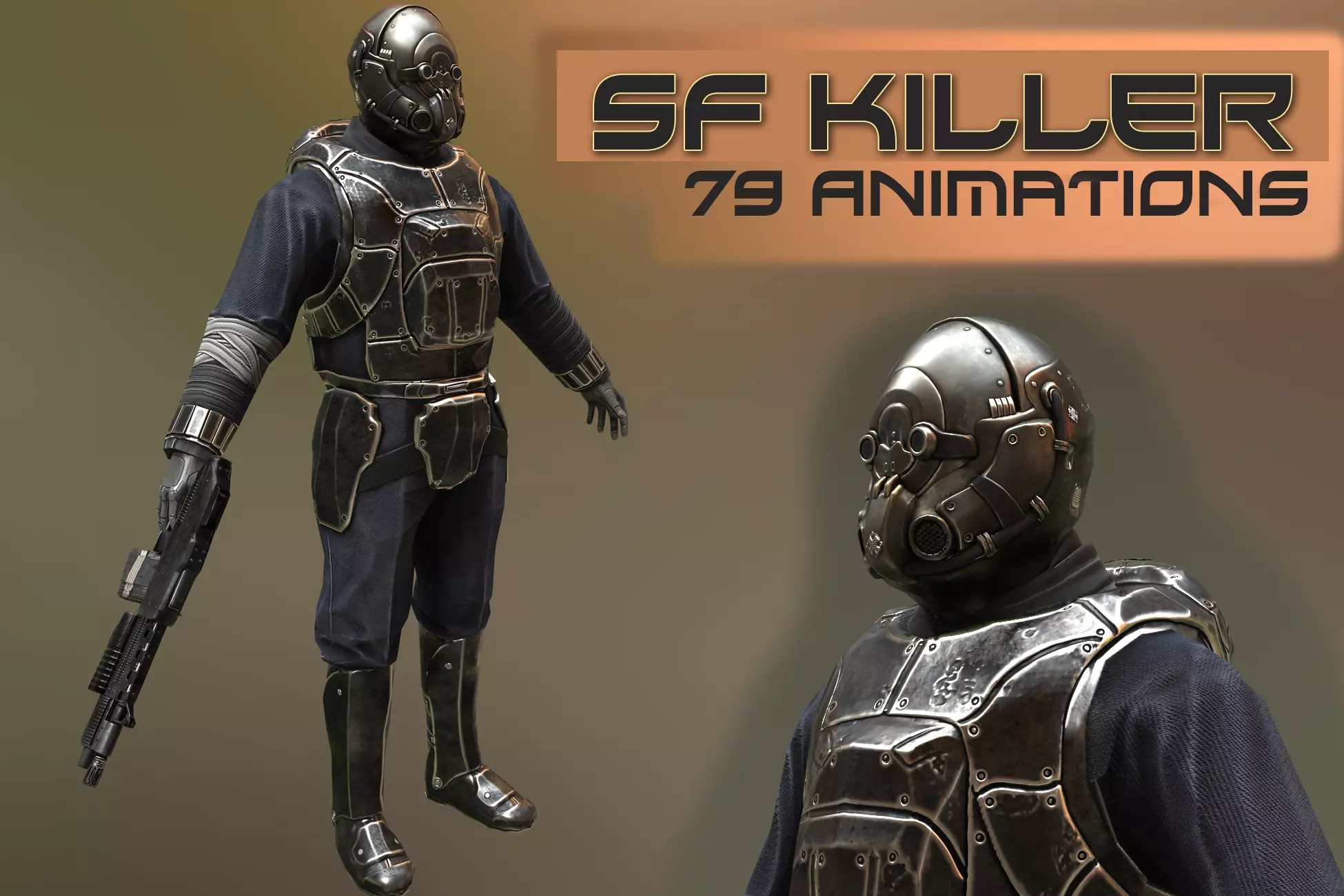 SCiFI Killer Animated Character Low-poly 3D model_0
