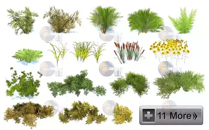 Natural Forest Bush Collection Pack Lowpoly 3D Model Low-poly 3D model