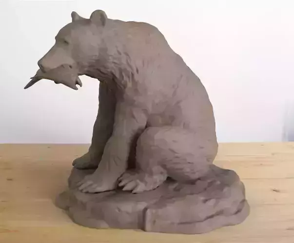 Grizzly Bear with Fish 3D print model