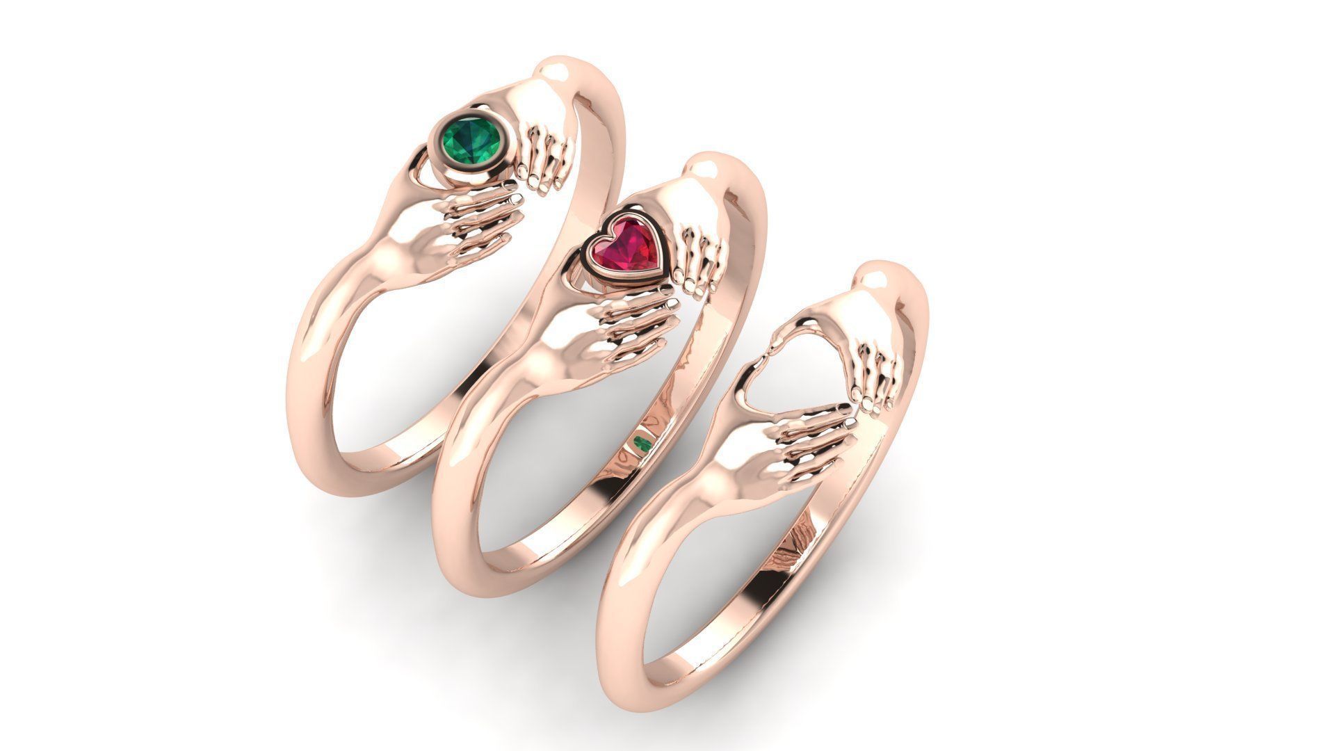 hands heart rings 3D print model_2