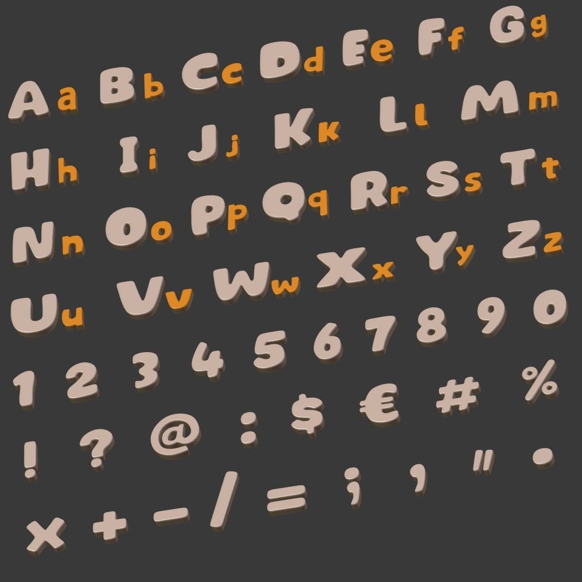 Cartoon Alphabet Uppercase and Lowercase Low-poly 3D model_11