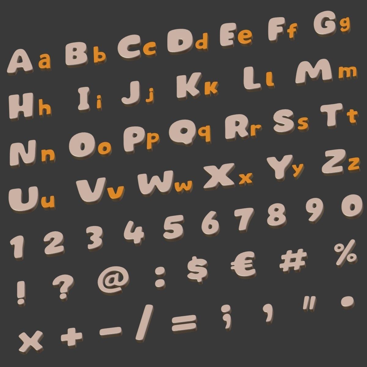 Cartoon Alphabet Uppercase and Lowercase Low-poly 3D model_7