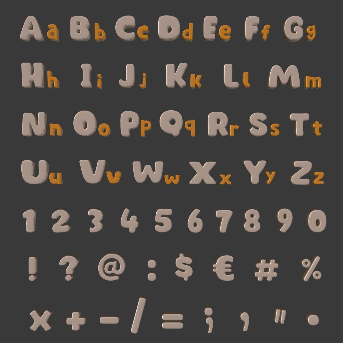 Cartoon Alphabet Uppercase and Lowercase Low-poly 3D model_5