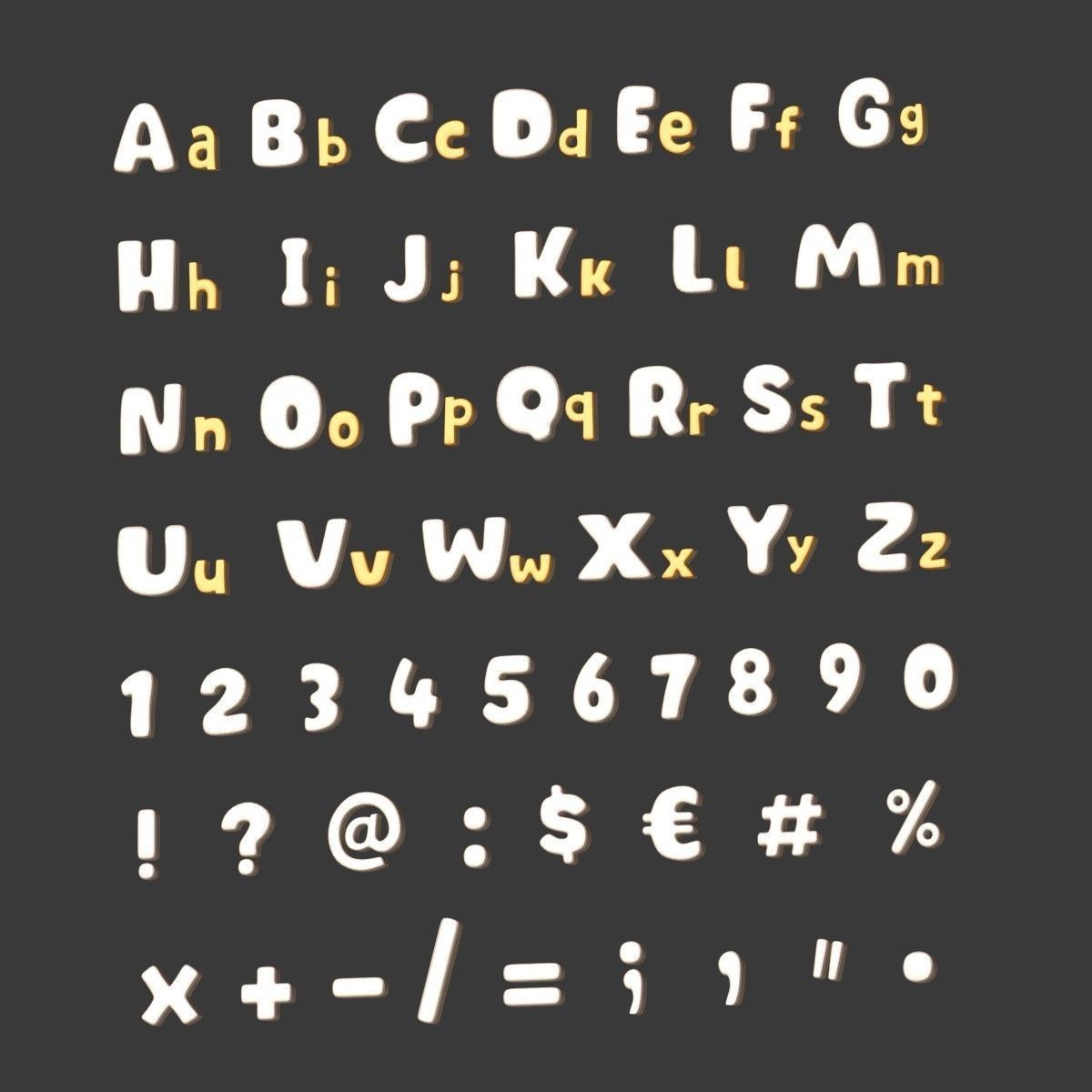 Cartoon Alphabet Uppercase and Lowercase Low-poly 3D model_6