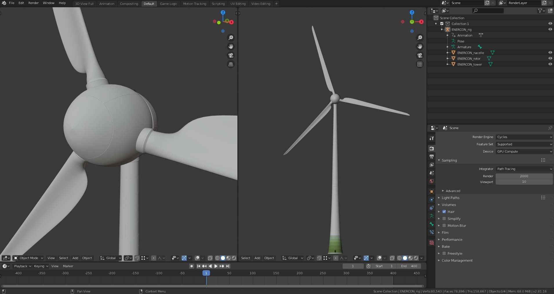 Wind Turbine Animated Riged Model Low-poly 3D model_5