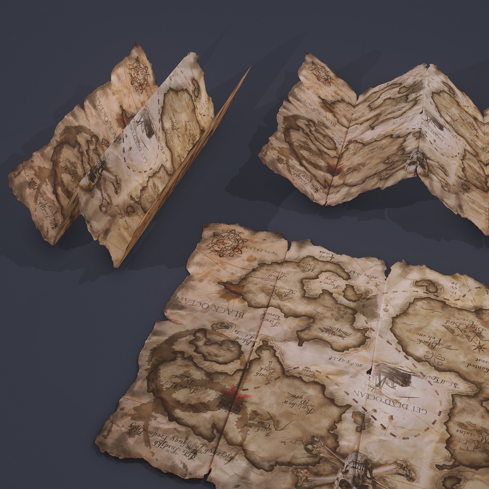 Folding Treasure Map Low-poly 3D model_9