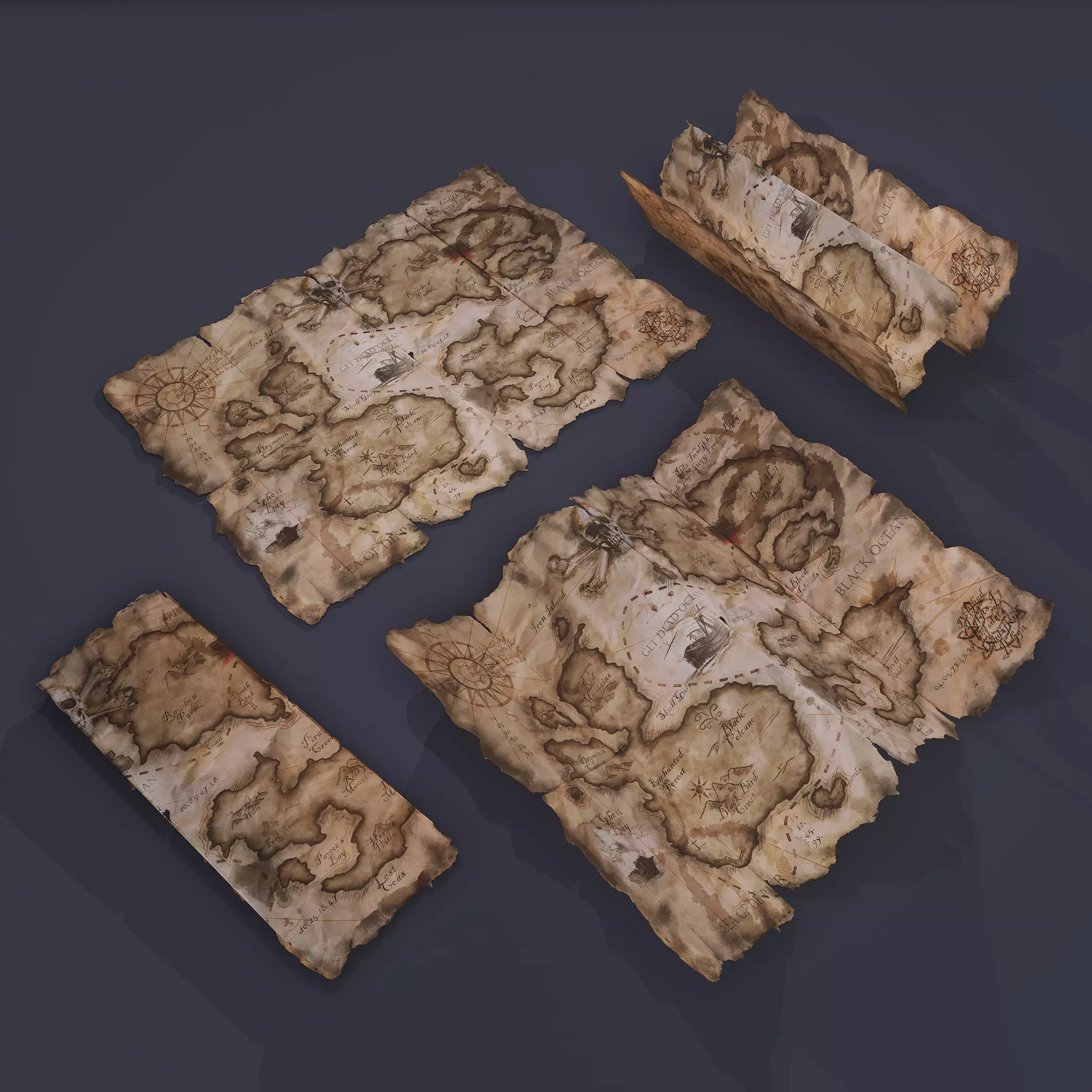 Folding Treasure Map Low-poly 3D model_0
