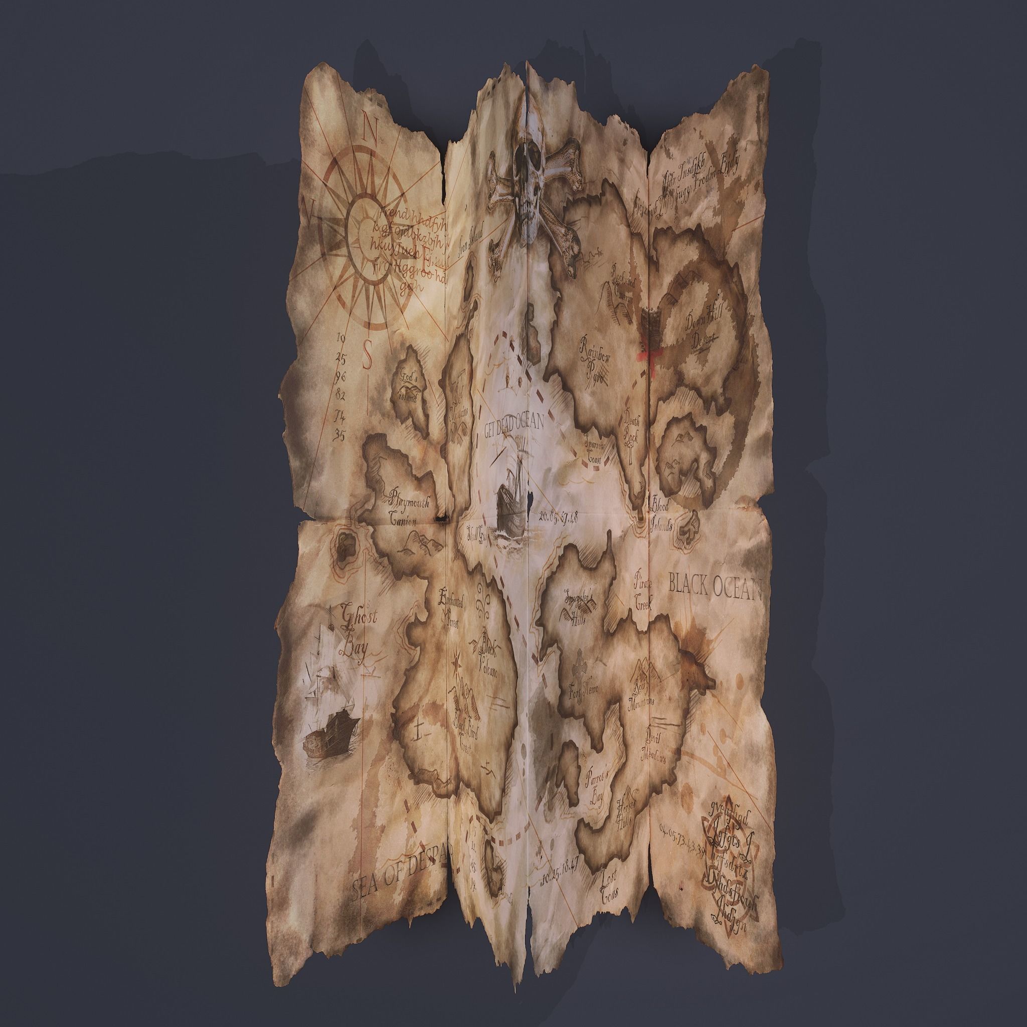Folding Treasure Map Low-poly 3D model_5