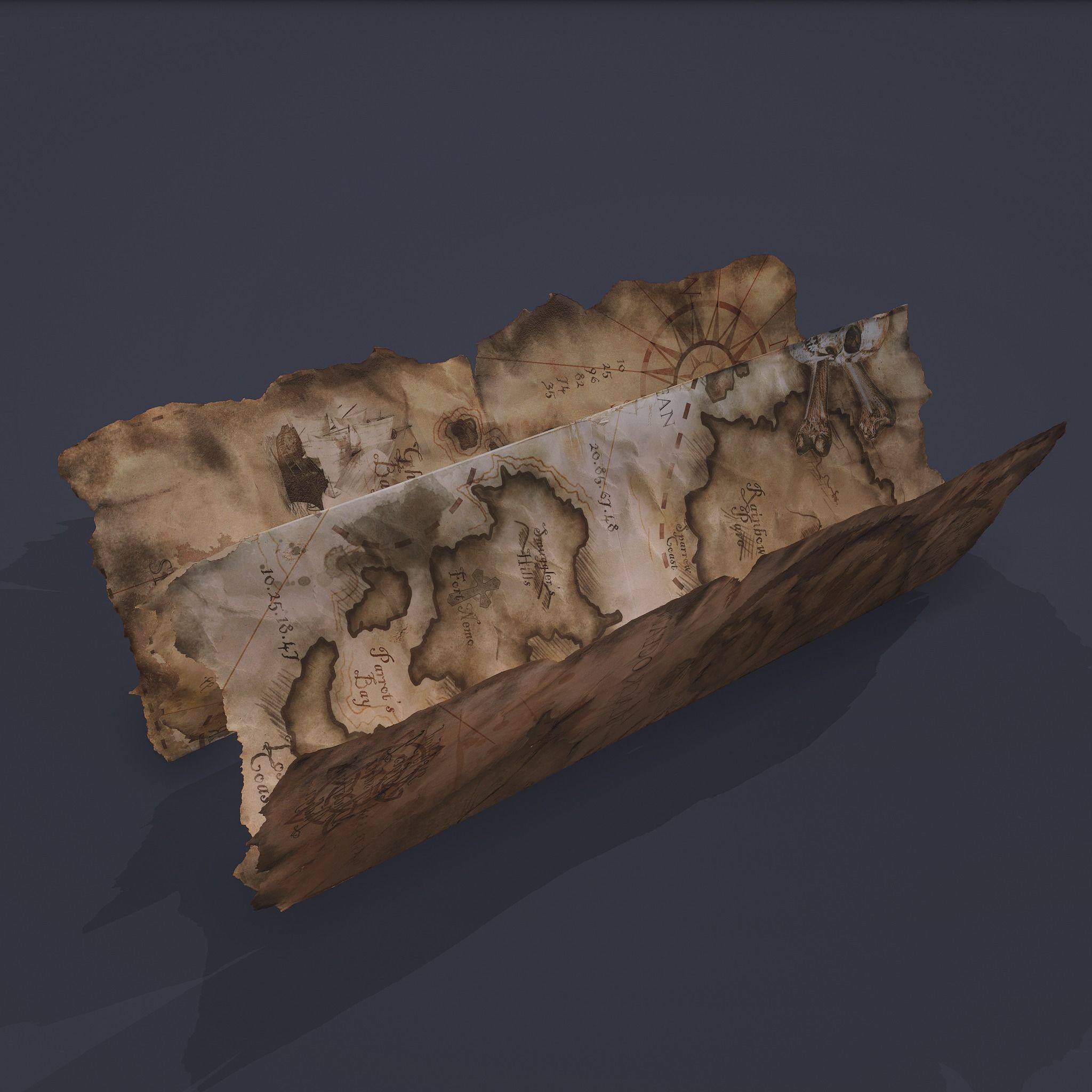 Folding Treasure Map Low-poly 3D model_22