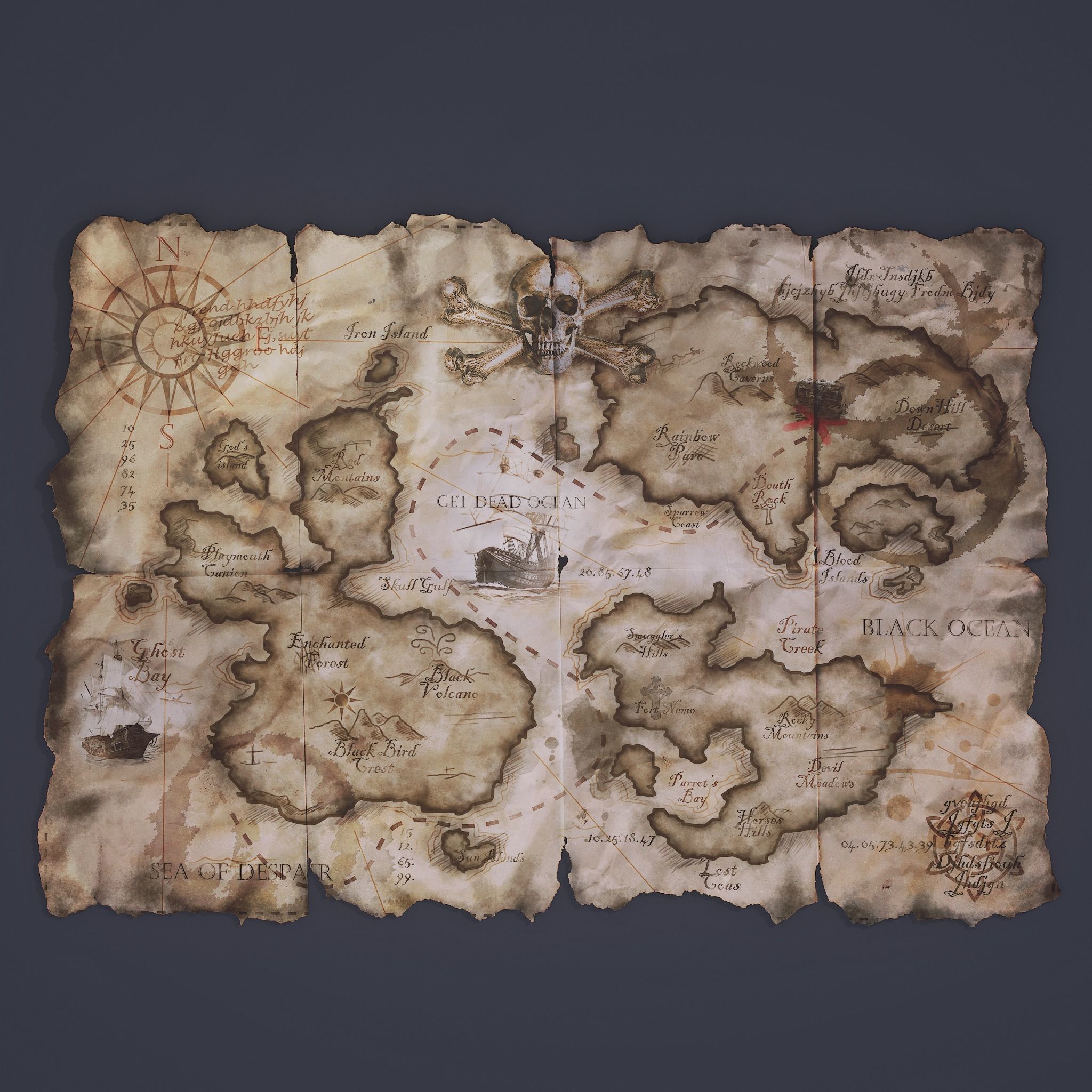 Folding Treasure Map Low-poly 3D model_3