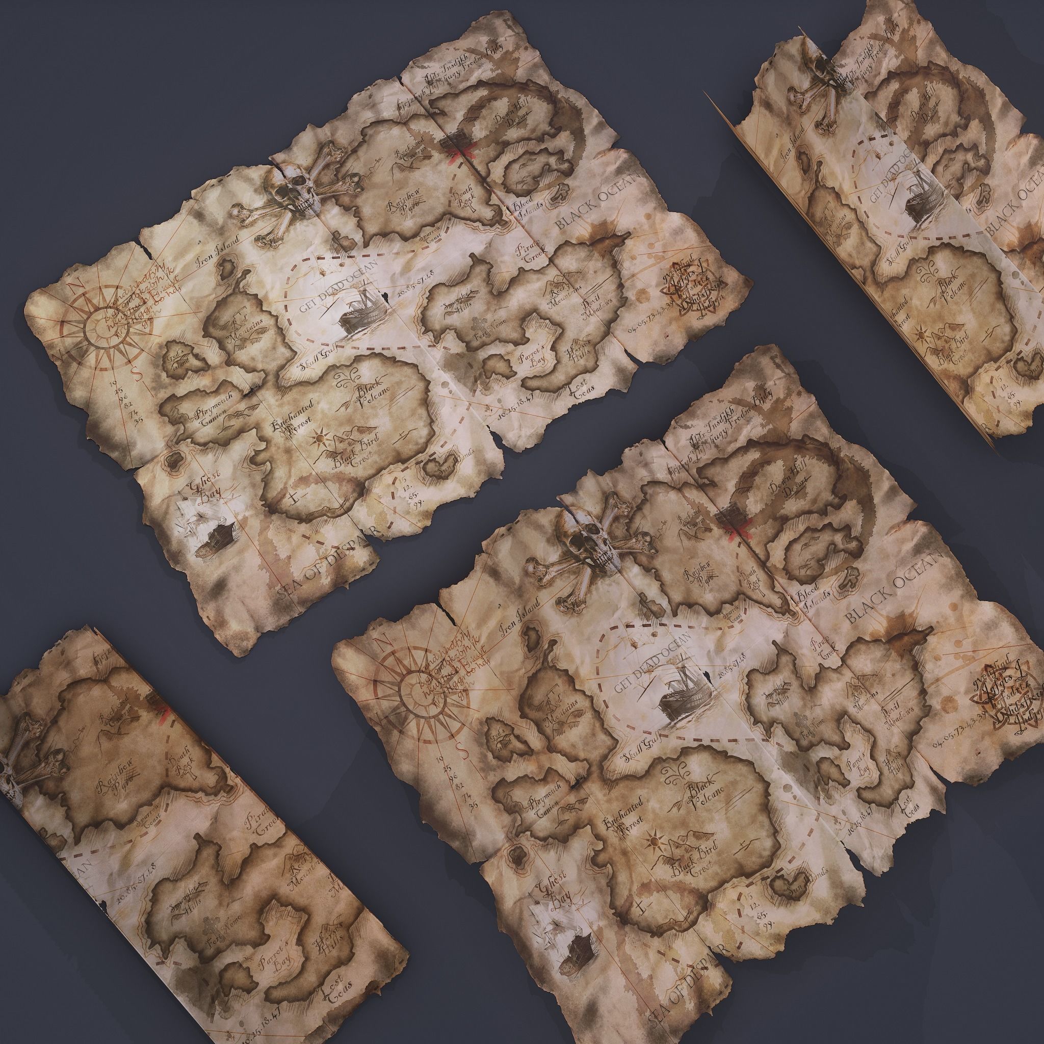 Folding Treasure Map Low-poly 3D model_7