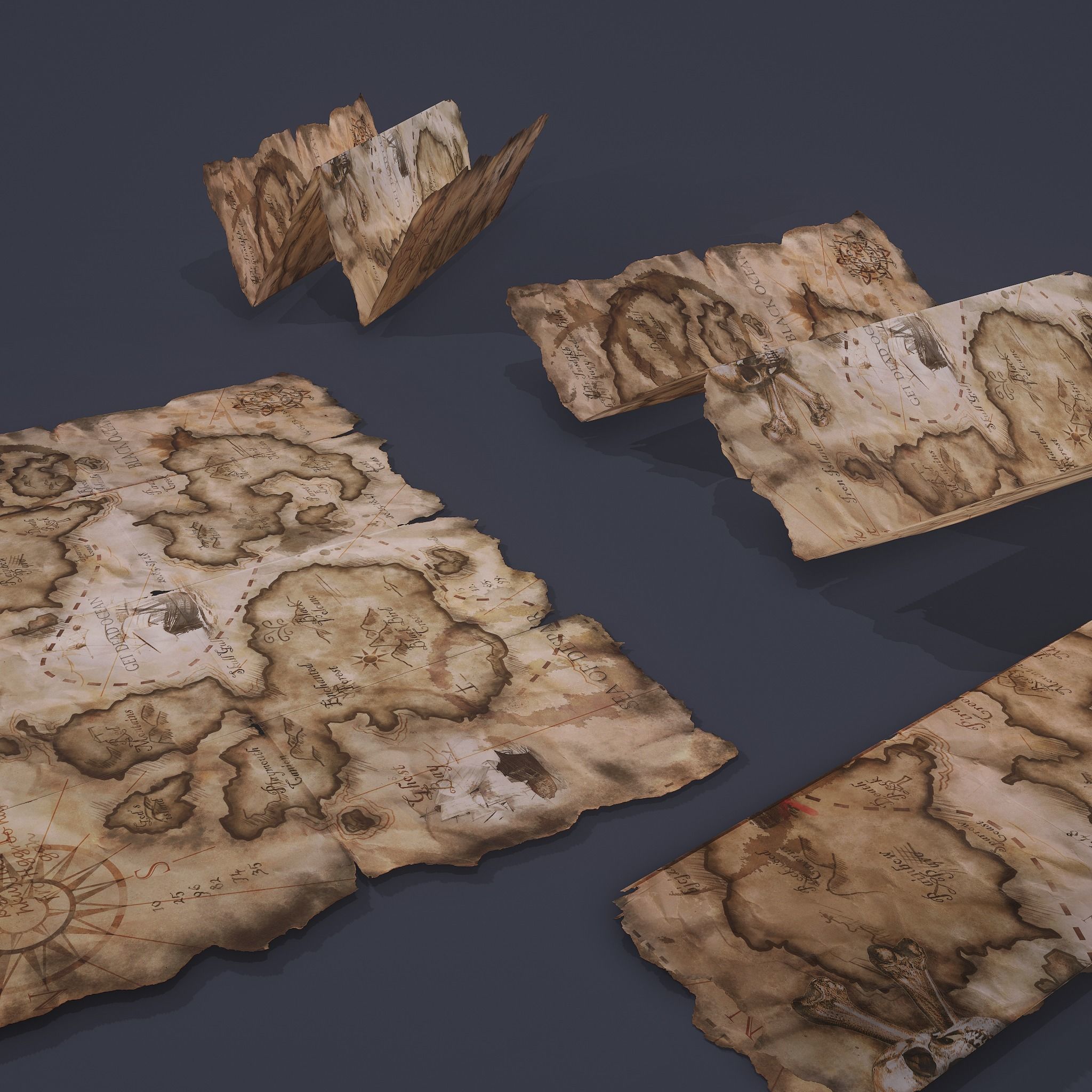 Folding Treasure Map Low-poly 3D model_25