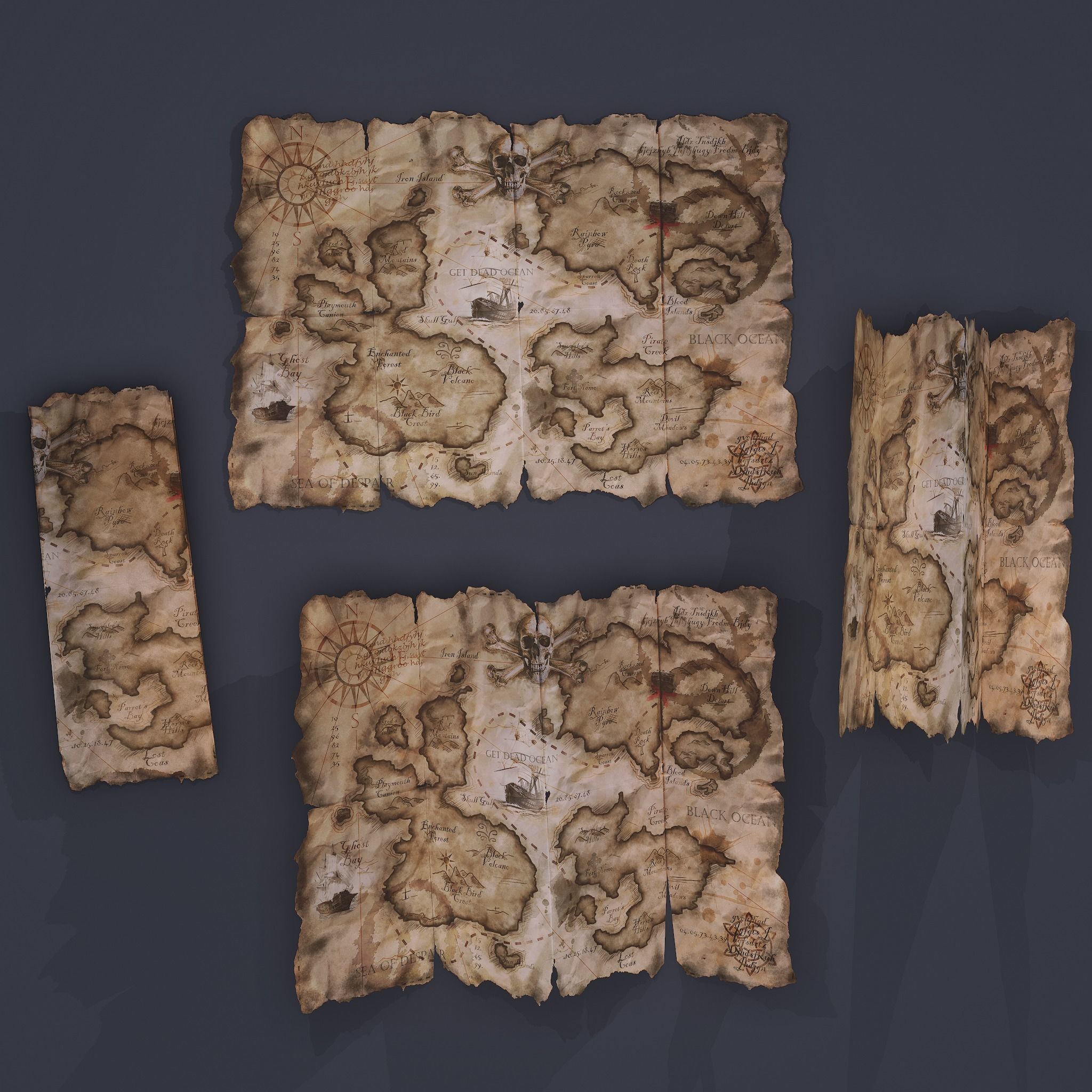 Folding Treasure Map Low-poly 3D model_2