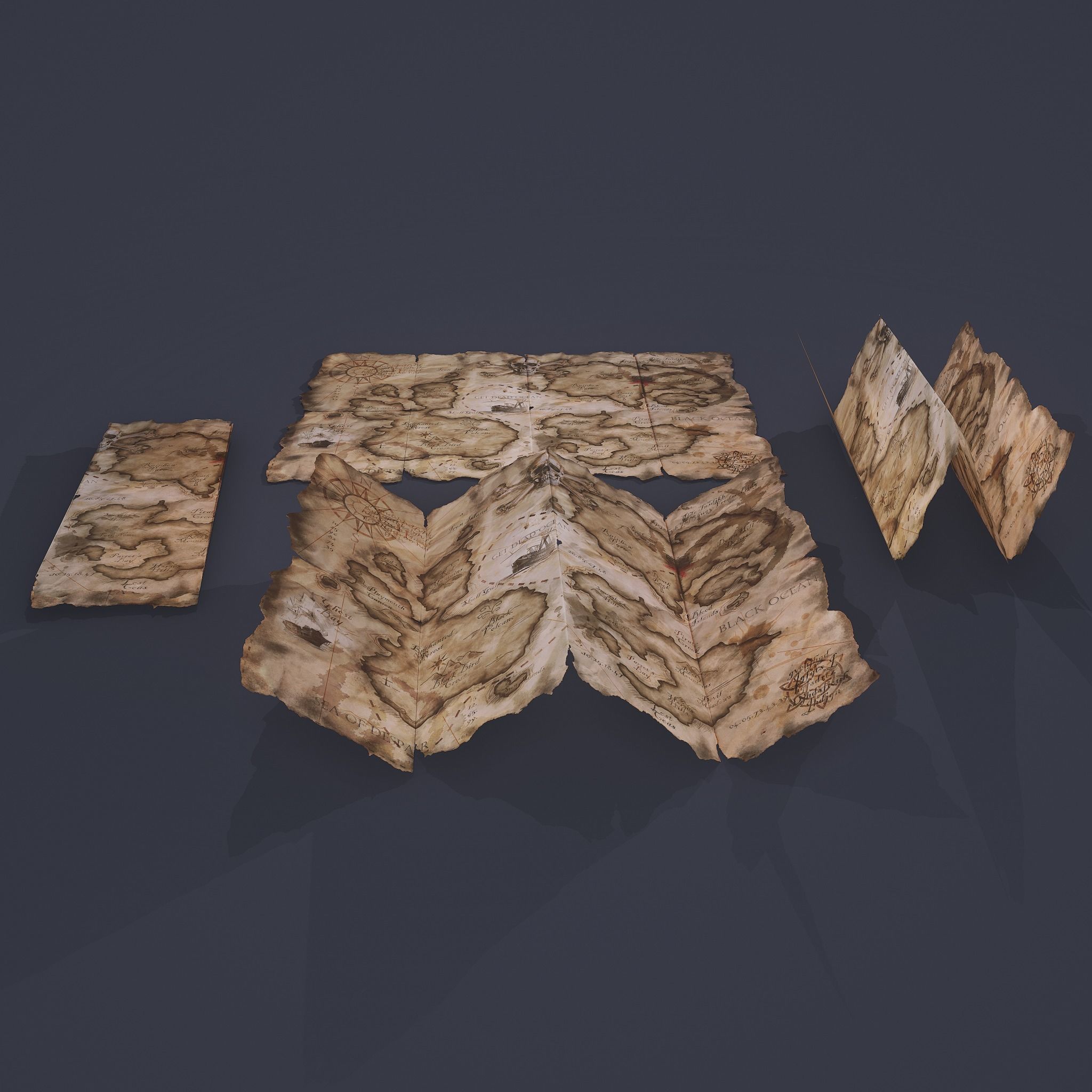 Folding Treasure Map Low-poly 3D model_11