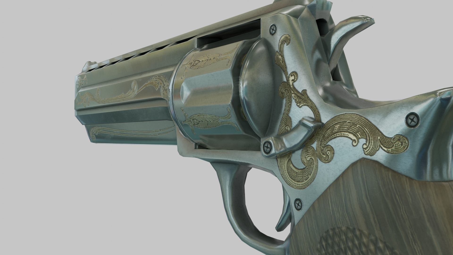 Rigged Low Poly Revolver With PBR Materials and multiple skins Low-poly 3D model_21