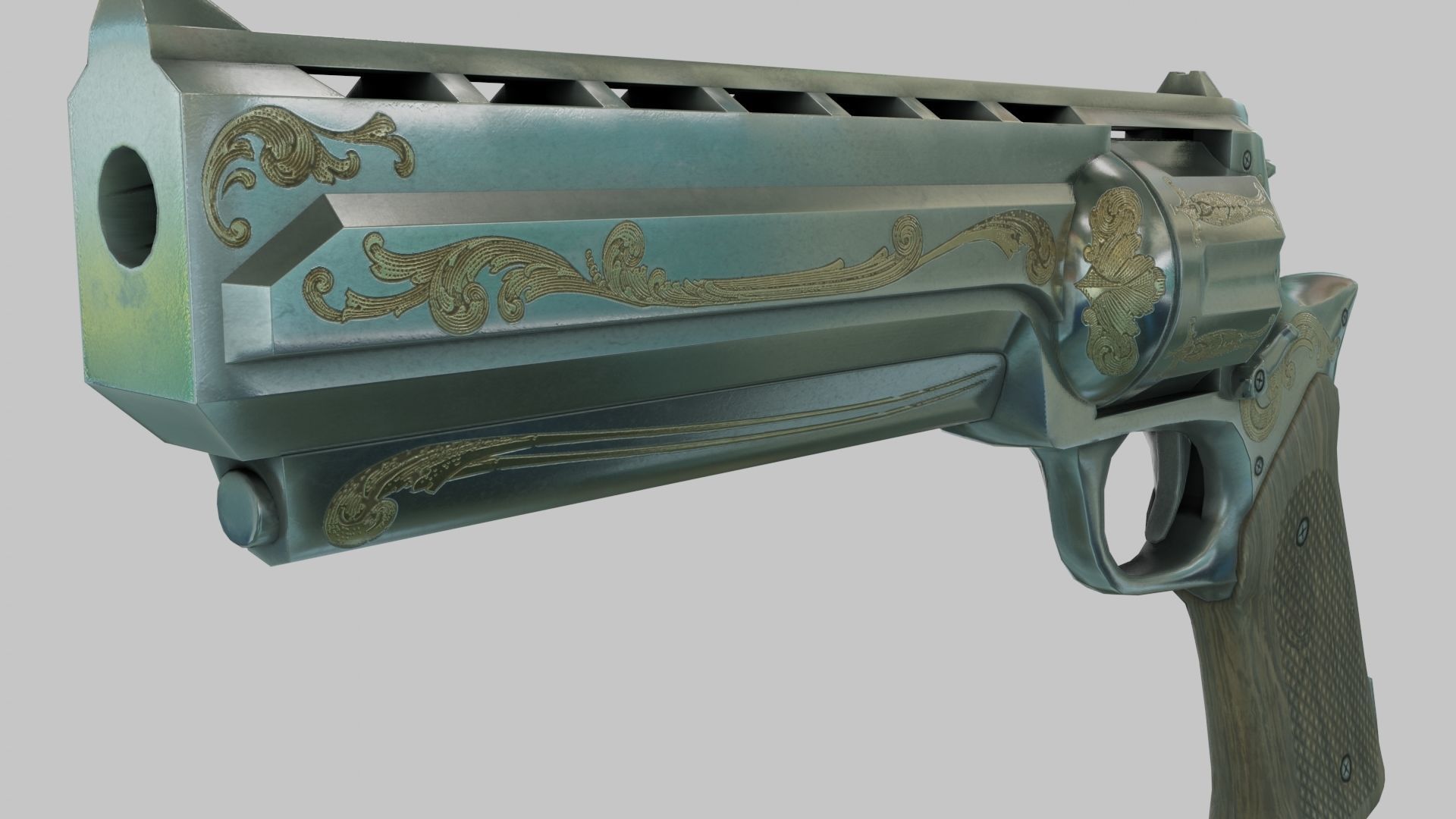 Rigged Low Poly Revolver With PBR Materials and multiple skins Low-poly 3D model_19