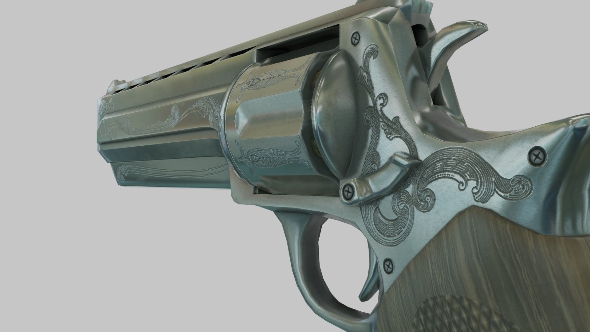 Rigged Low Poly Revolver With PBR Materials and multiple skins Low-poly 3D model_20