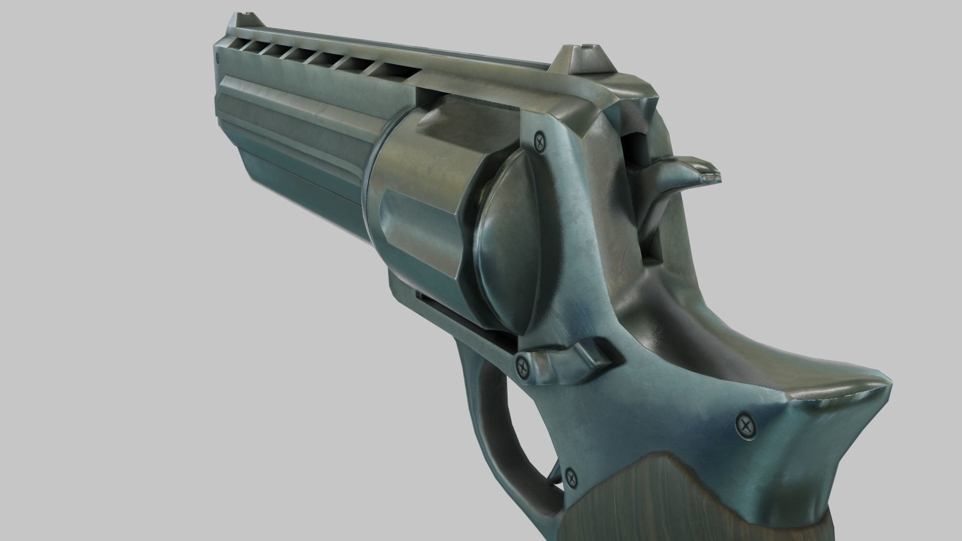 Rigged Low Poly Revolver With PBR Materials and multiple skins Low-poly 3D model_7