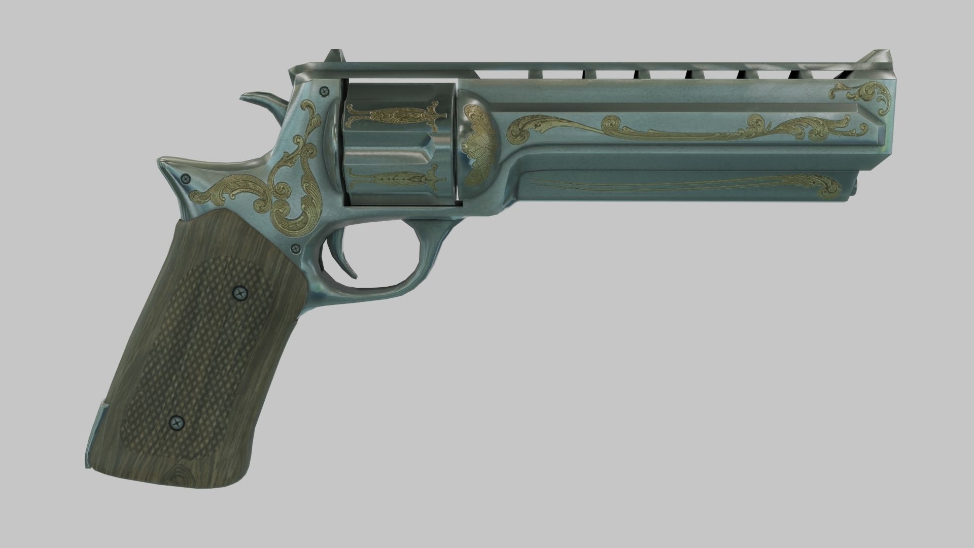 Rigged Low Poly Revolver With PBR Materials and multiple skins Low-poly 3D model_17