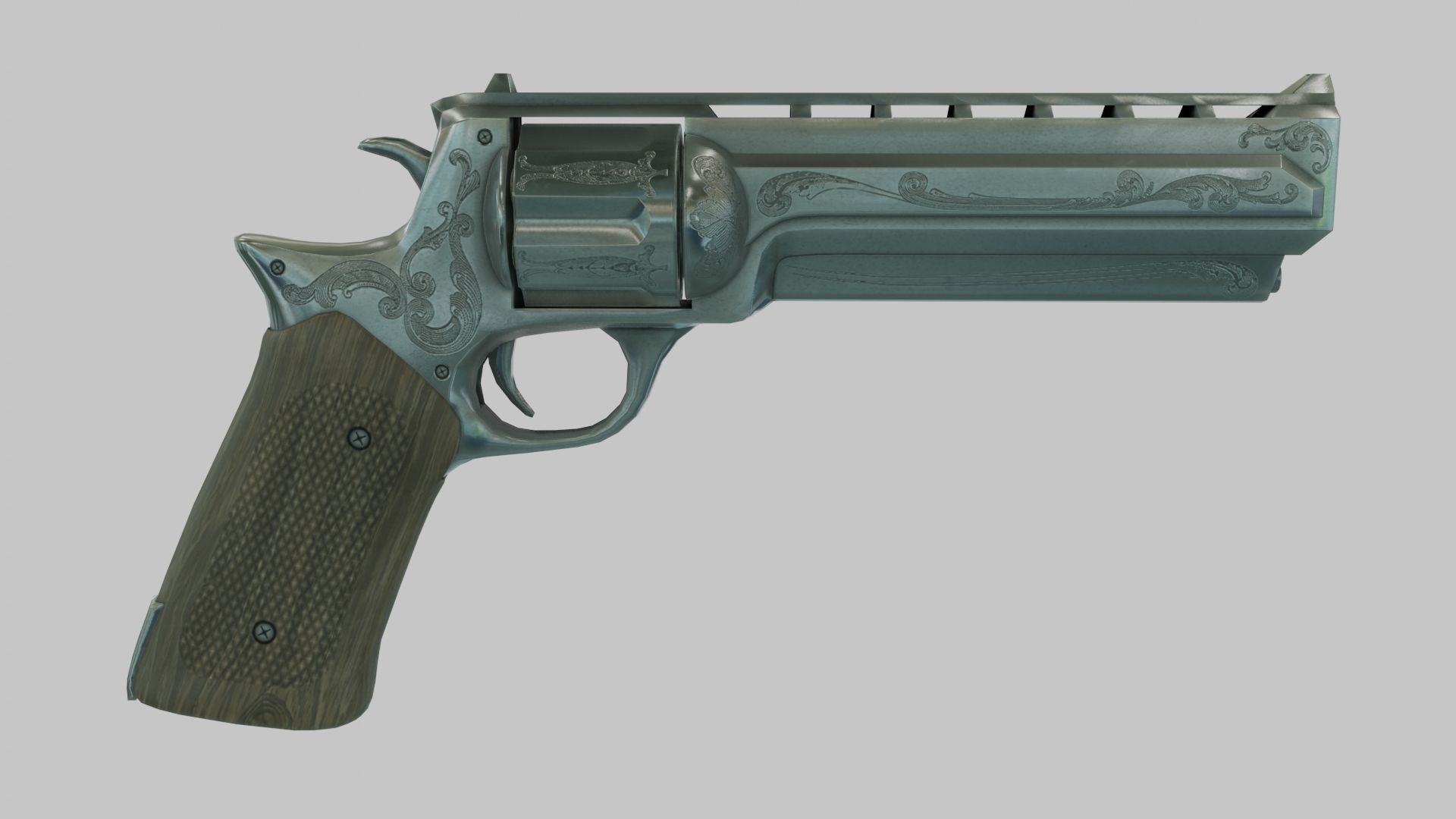 Rigged Low Poly Revolver With PBR Materials and multiple skins Low-poly 3D model_15