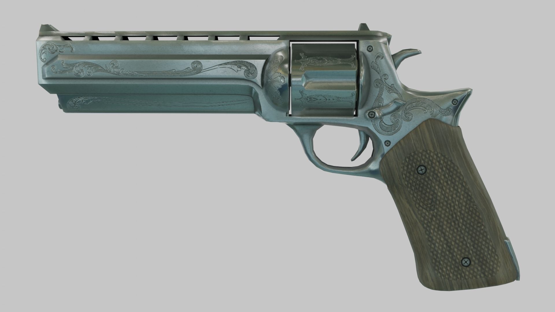 Rigged Low Poly Revolver With PBR Materials and multiple skins Low-poly 3D model_14