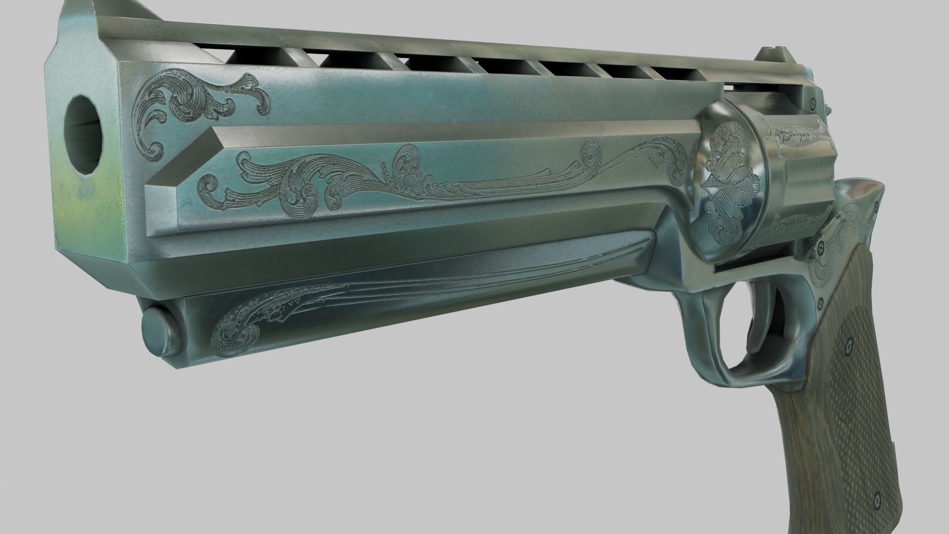 Rigged Low Poly Revolver With PBR Materials and multiple skins Low-poly 3D model_18