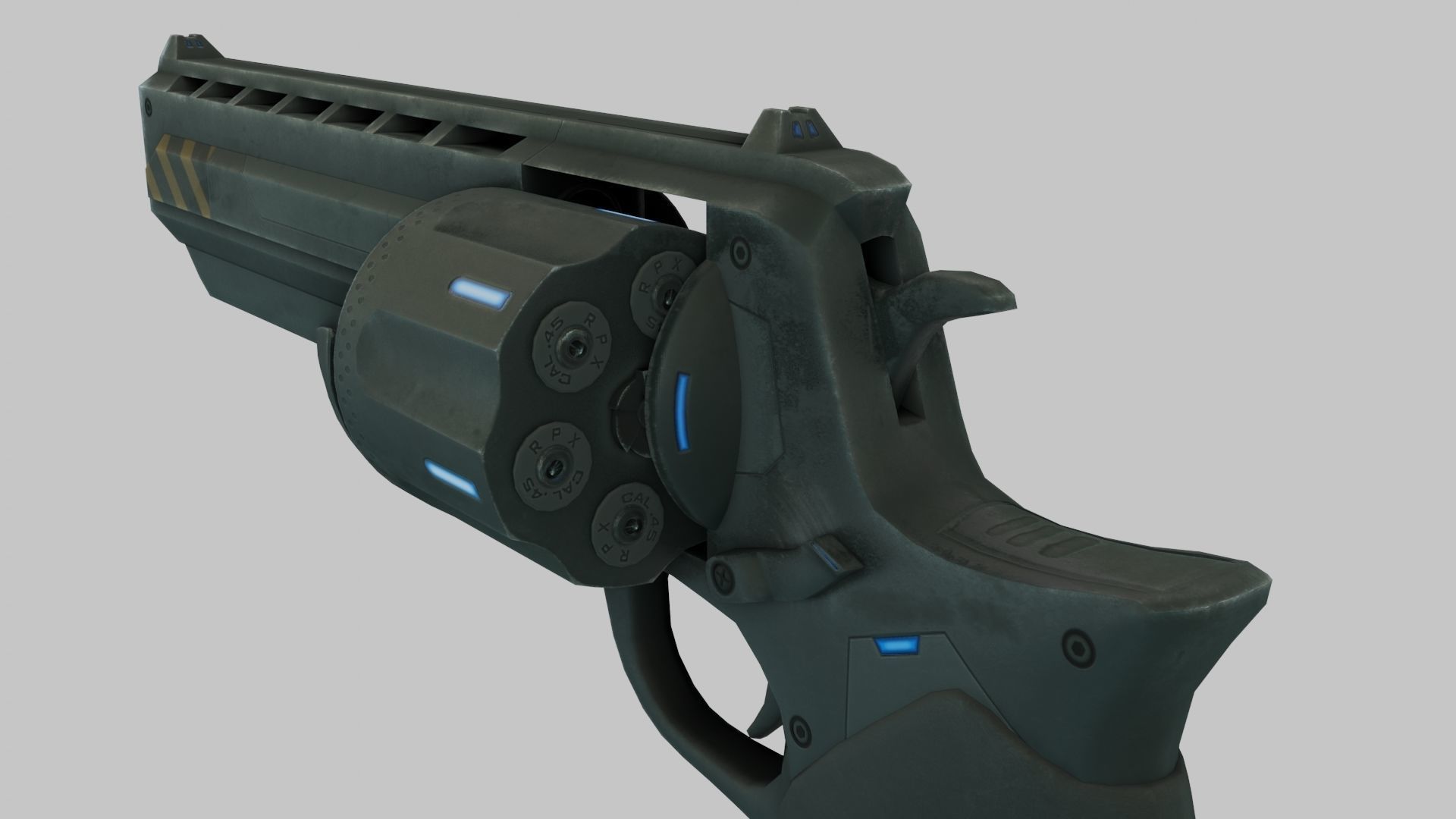 Rigged Low Poly Revolver With PBR Materials and multiple skins Low-poly 3D model_38