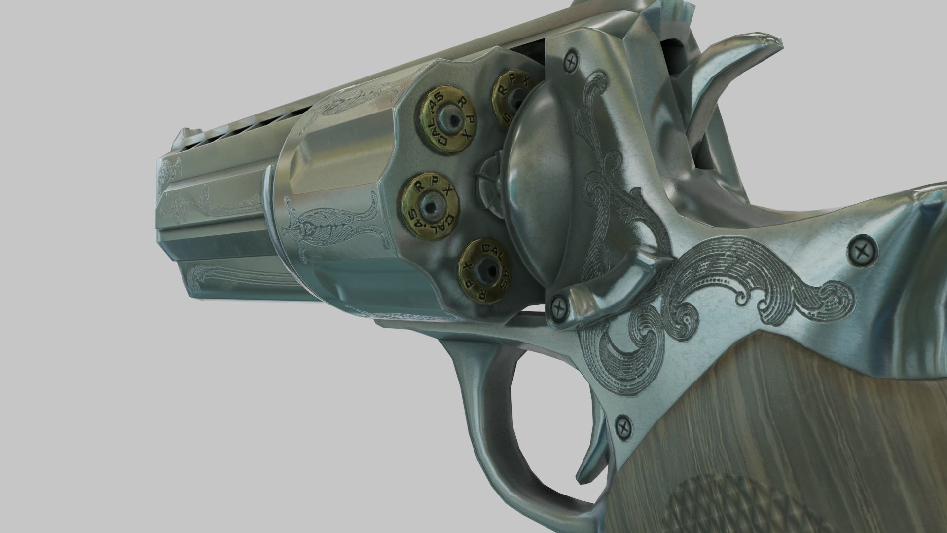 Rigged Low Poly Revolver With PBR Materials and multiple skins Low-poly 3D model_22