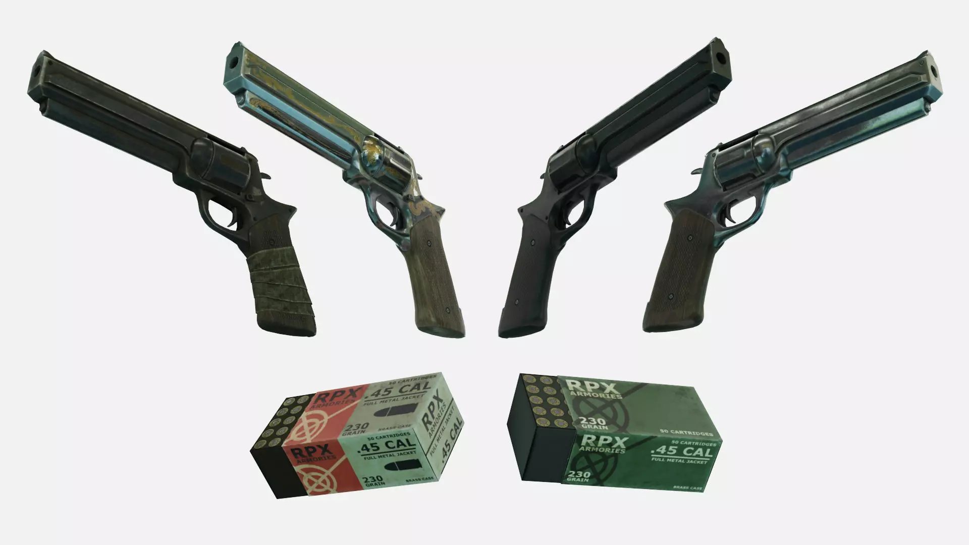 Rigged Low Poly Revolver With PBR Materials and multiple skins Low-poly 3D model_0