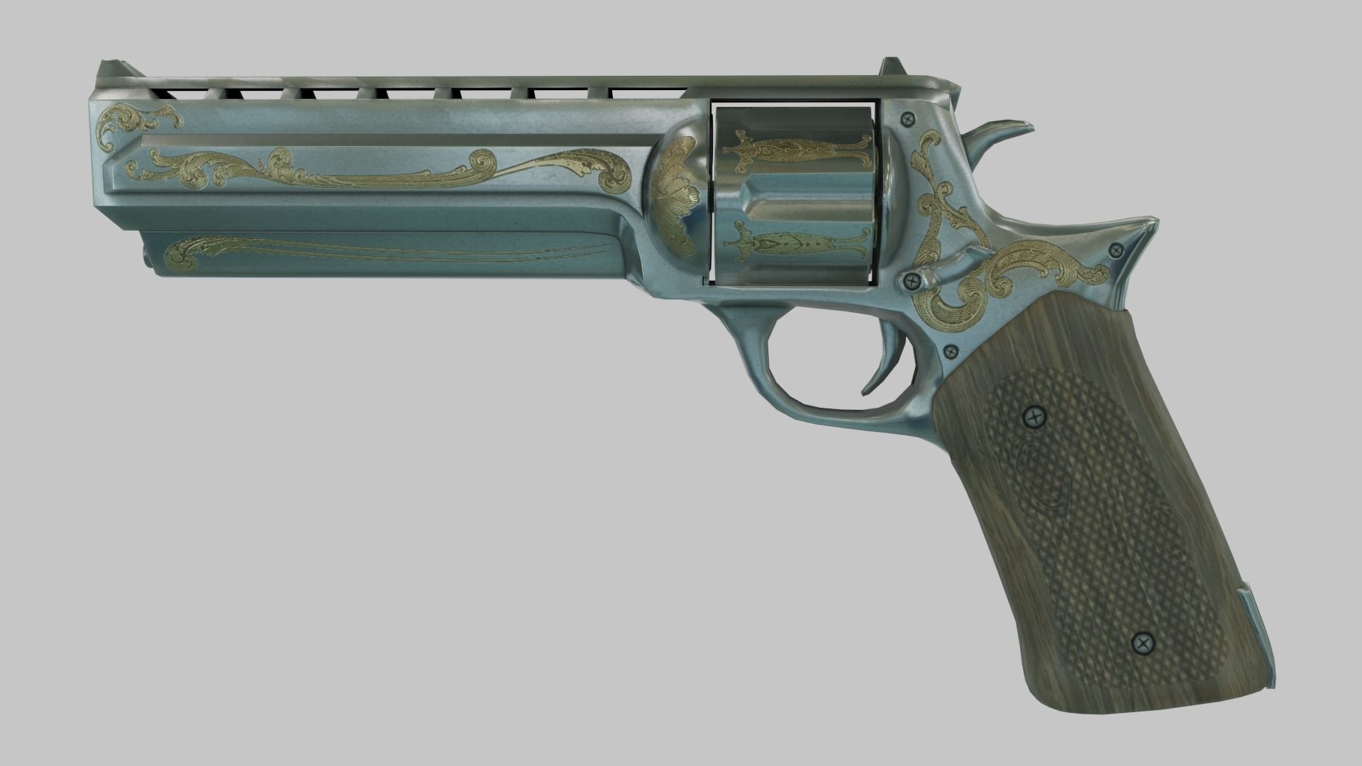Rigged Low Poly Revolver With PBR Materials and multiple skins Low-poly 3D model_16