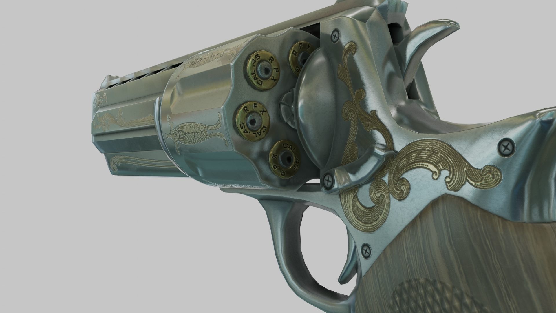 Rigged Low Poly Revolver With PBR Materials and multiple skins Low-poly 3D model_23